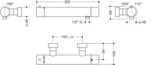 Zweihand-Duscharmatur „System-Armaturen“ 10,8 cm