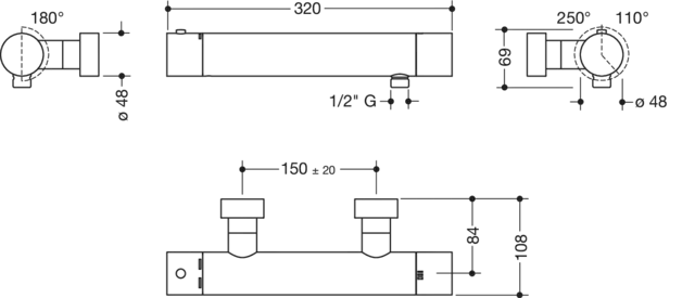 Zweihand-Duscharmatur „System-Armaturen“ 10,8 cm Zweihand-Duscharmatur „System-Armaturen“ 10,8 cm