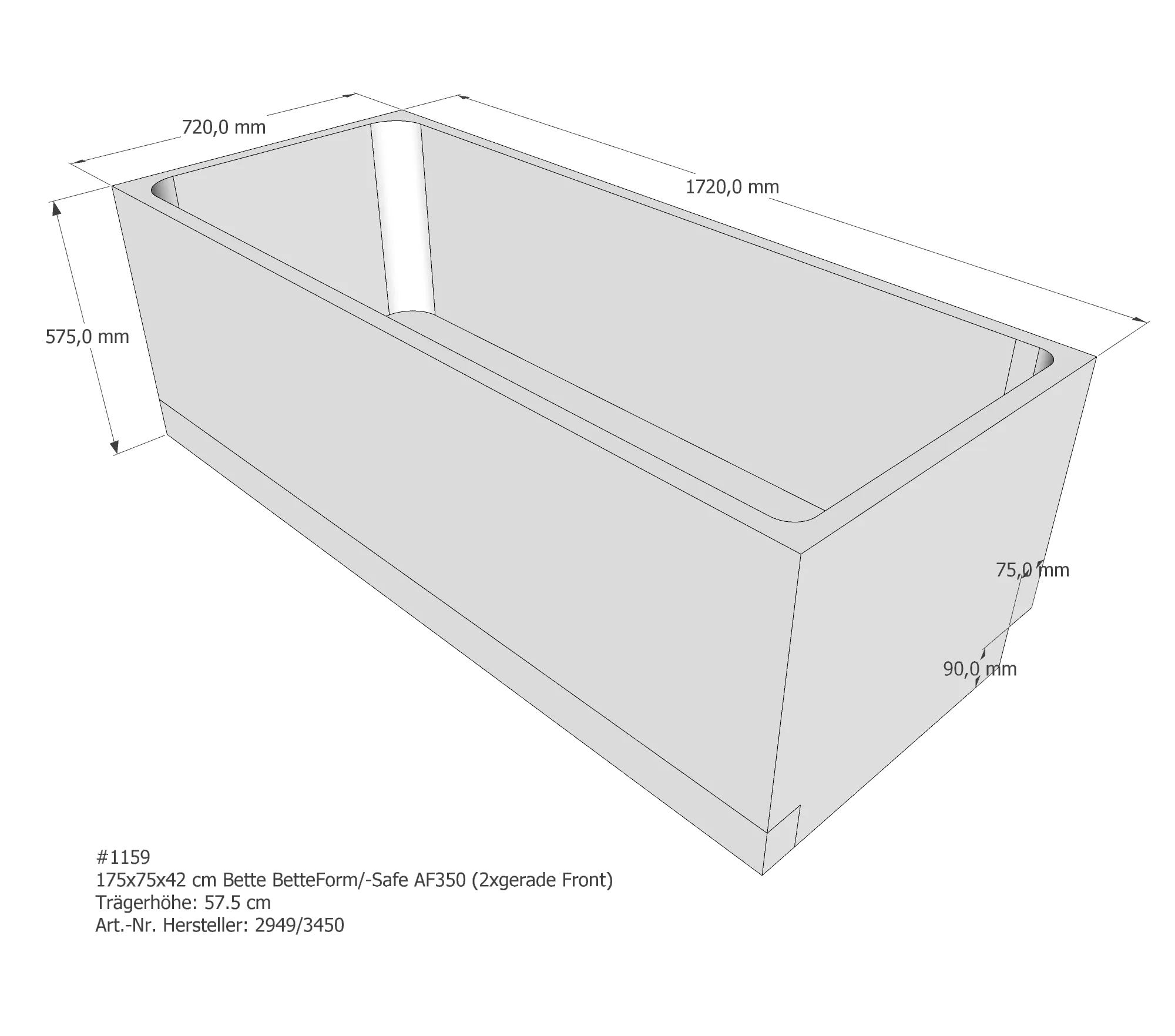 Badewannenträger passend für Bette 175 × 75 × 42 cm Badewannenträger passend für Bette 175 × 75 × 42 cm