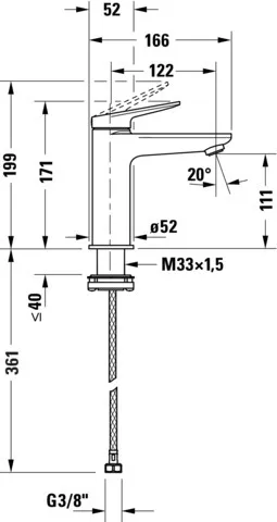 Wave 1Heb-Wtmi M MinusFlow chr 52x171x166 Ala:122 Ansm SchAns:3/8" Strh