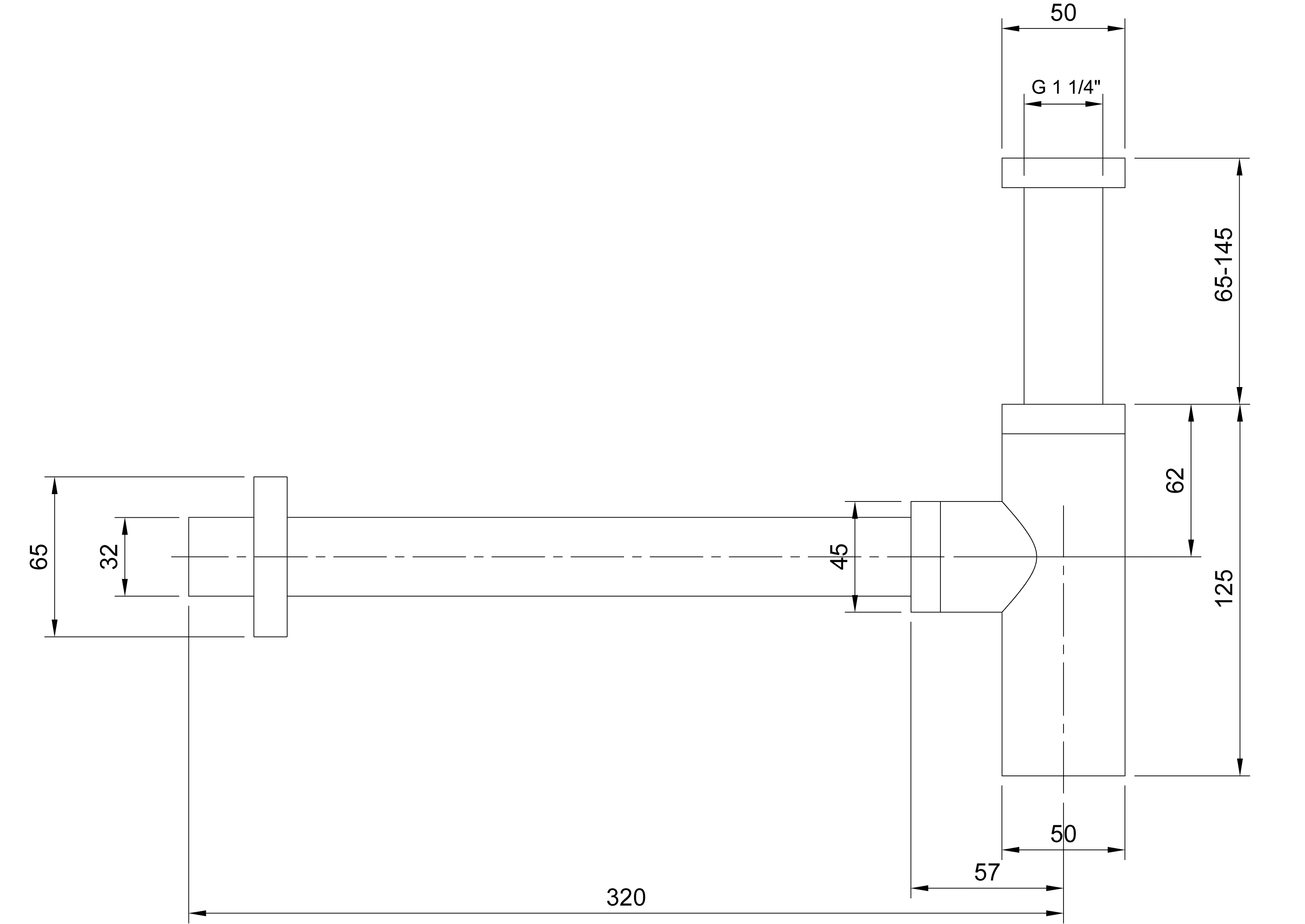 Siphon Universal Taps & Fittings TVC000004000, 50 x 190 x 345 mm, Chrom