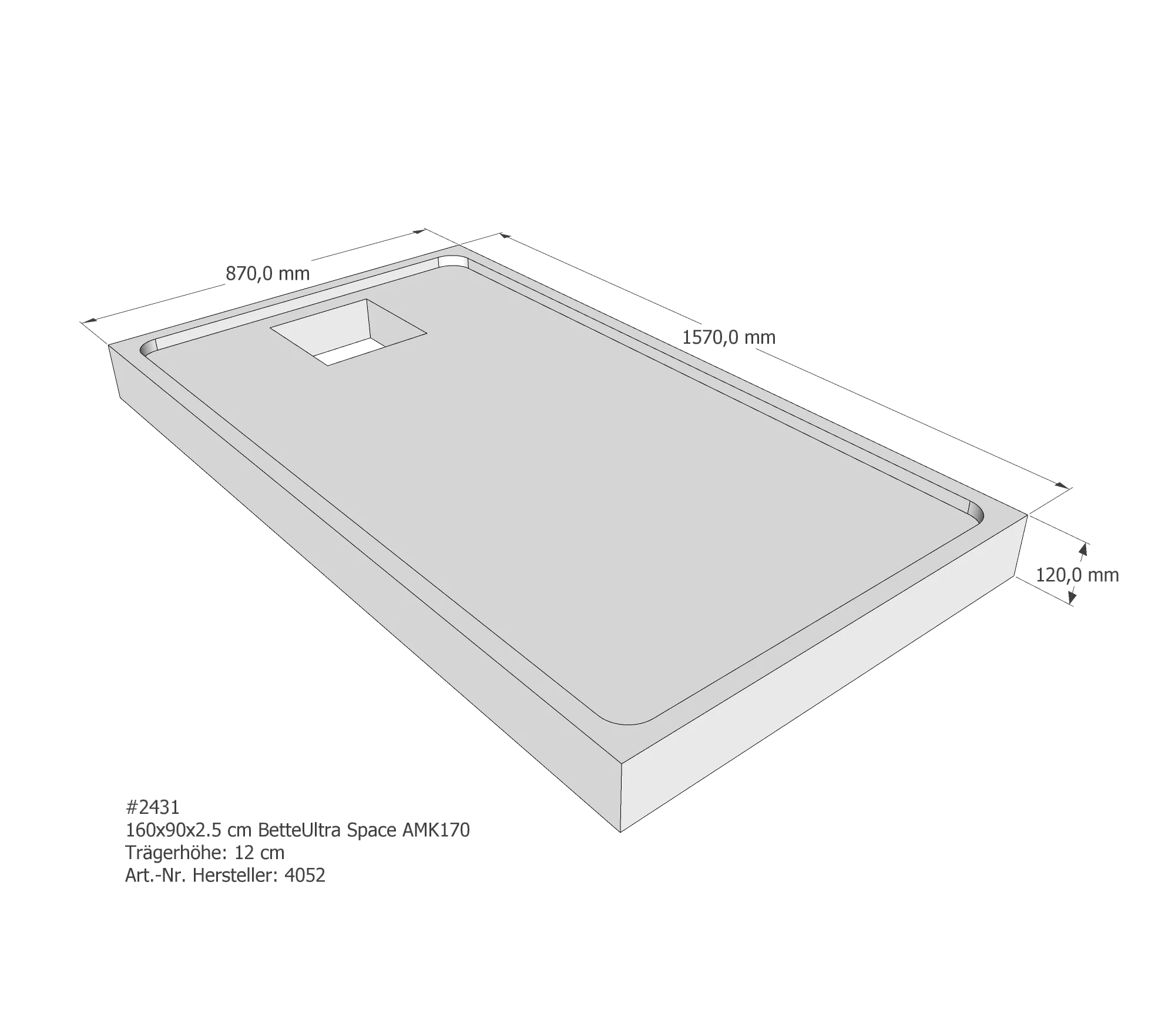 Duschwannenträger passend für Bette 160 × 90 × 2,5 cm