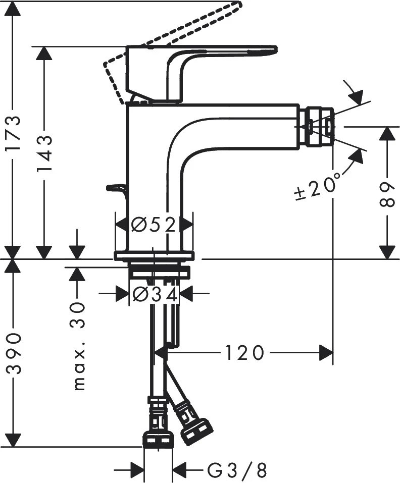 Hansgrohe Bidetmischer Rebris E, Einhebel-Bidetmischer mit Metall-Zugstangen-Ablaufgarnitur, Chrom, Auslaufhöhe 89 mm, Normalstrahl, max. Durchflussmenge 5 l/min bei 3 bar Hansgrohe Bidetmischer Rebris E, Einhebel-Bidetmischer mit Metall-Zugstangen-Ablaufgarnitur, Chrom, Auslaufhöhe 89 mm, Normalstrahl, max. Durchflussmenge 5 l/min bei 3 bar