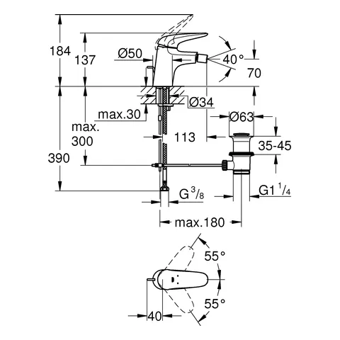 Einhand-Bidetbatterie Eurostyle 23720_3, Einlochmontage, Zugstangen-Ablaufgarnitur 1 1/4'', geschlossener Metall-Hebelgriff, chrom Einhand-Bidetbatterie Eurostyle 23720_3, Einlochmontage, Zugstangen-Ablaufgarnitur 1 1/4'', geschlossener Metall-Hebelgriff, chrom