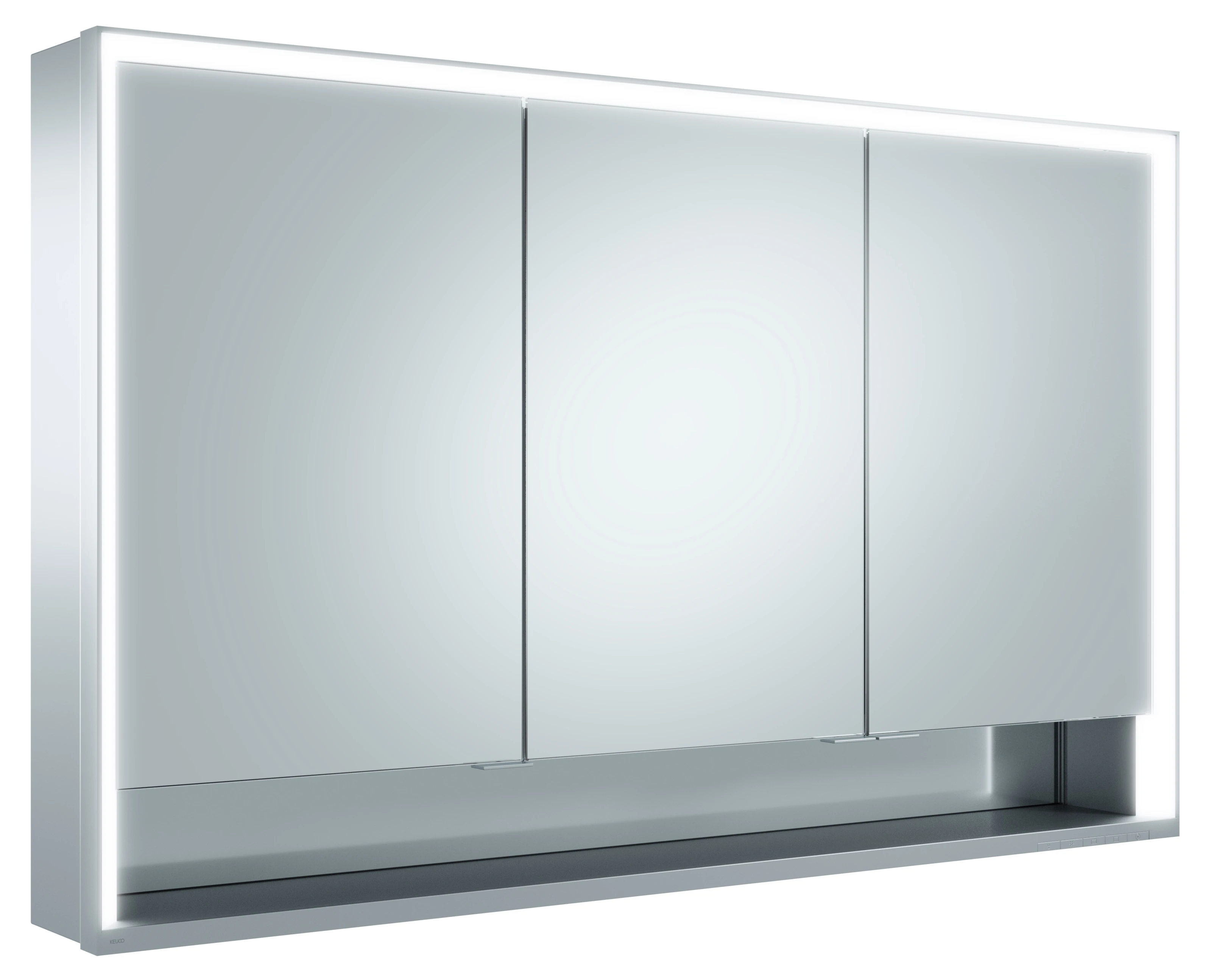 KEUCO Wandvorbau Spiegelschrank mit offenem Ablagefach „Royal Lumos“ in Silber (eloxiert), Aufputz, mit Steckdosen, ohne Spiegelheizung 1200 × 735 × 165 mm