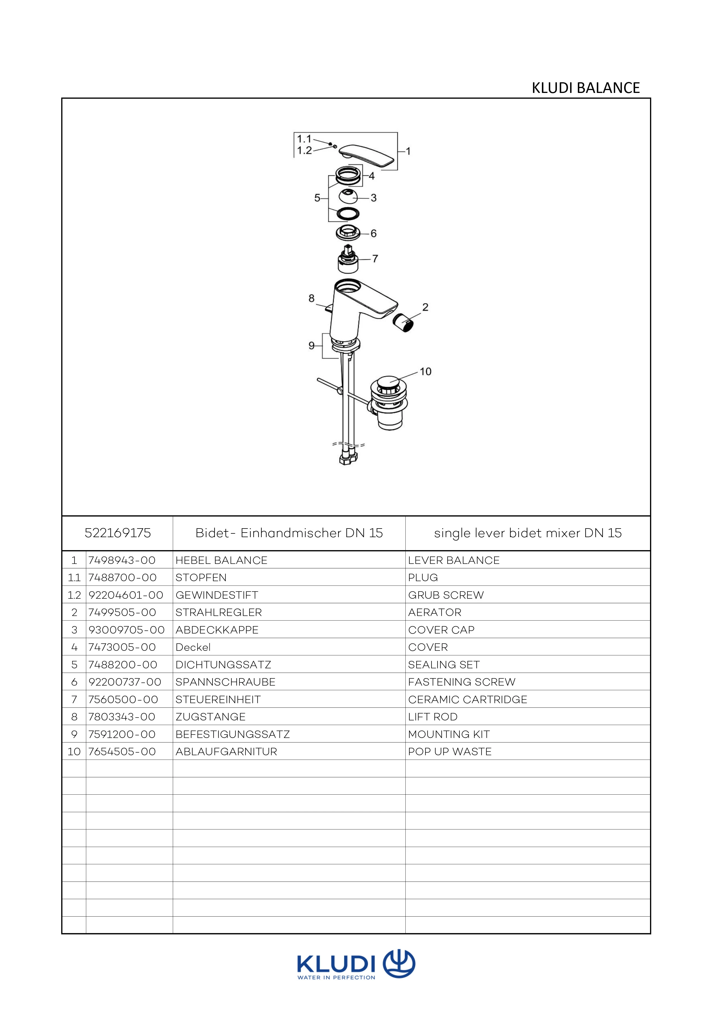 Kludi BALANCE Bidet-Einhandmischer DN 15, weiß/chrom, 7,6 l/min Durchfluss, DVGW-zugelassen Kludi BALANCE Bidet-Einhandmischer DN 15, weiß/chrom, 7,6 l/min Durchfluss, DVGW-zugelassen