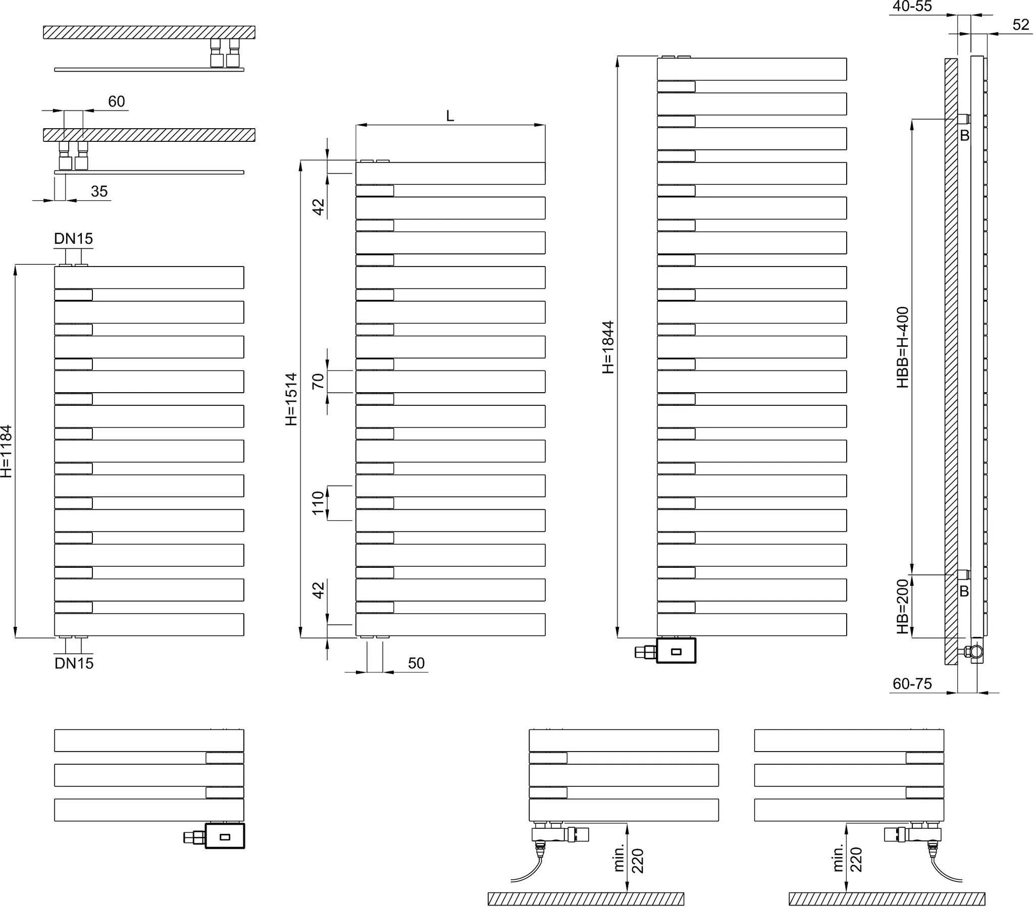 BEMM Design-Elektroheizkörper „Triola E“ 60 × 184,4 cm in Dunkelbraun (RAL 8017) BEMM Design-Elektroheizkörper „Triola E“ 60 × 184,4 cm in Dunkelbraun (RAL 8017)