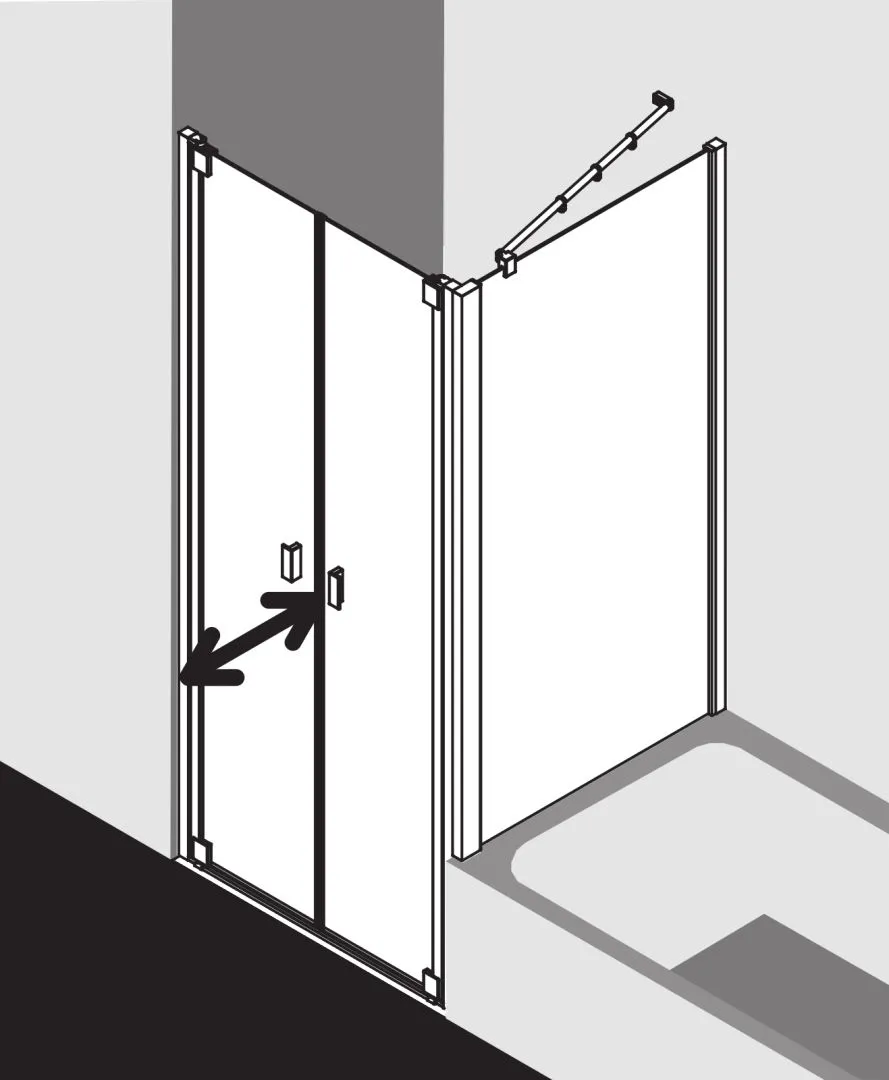 Kermi Pendeltür für Nische und Ecke „RAYA“ Glas Klar, Profile Silber Mattglanz, BV: 893 - 953 mm GAK: 880 - 930 mm WE: 893 - 953 mm H: 2000 mm