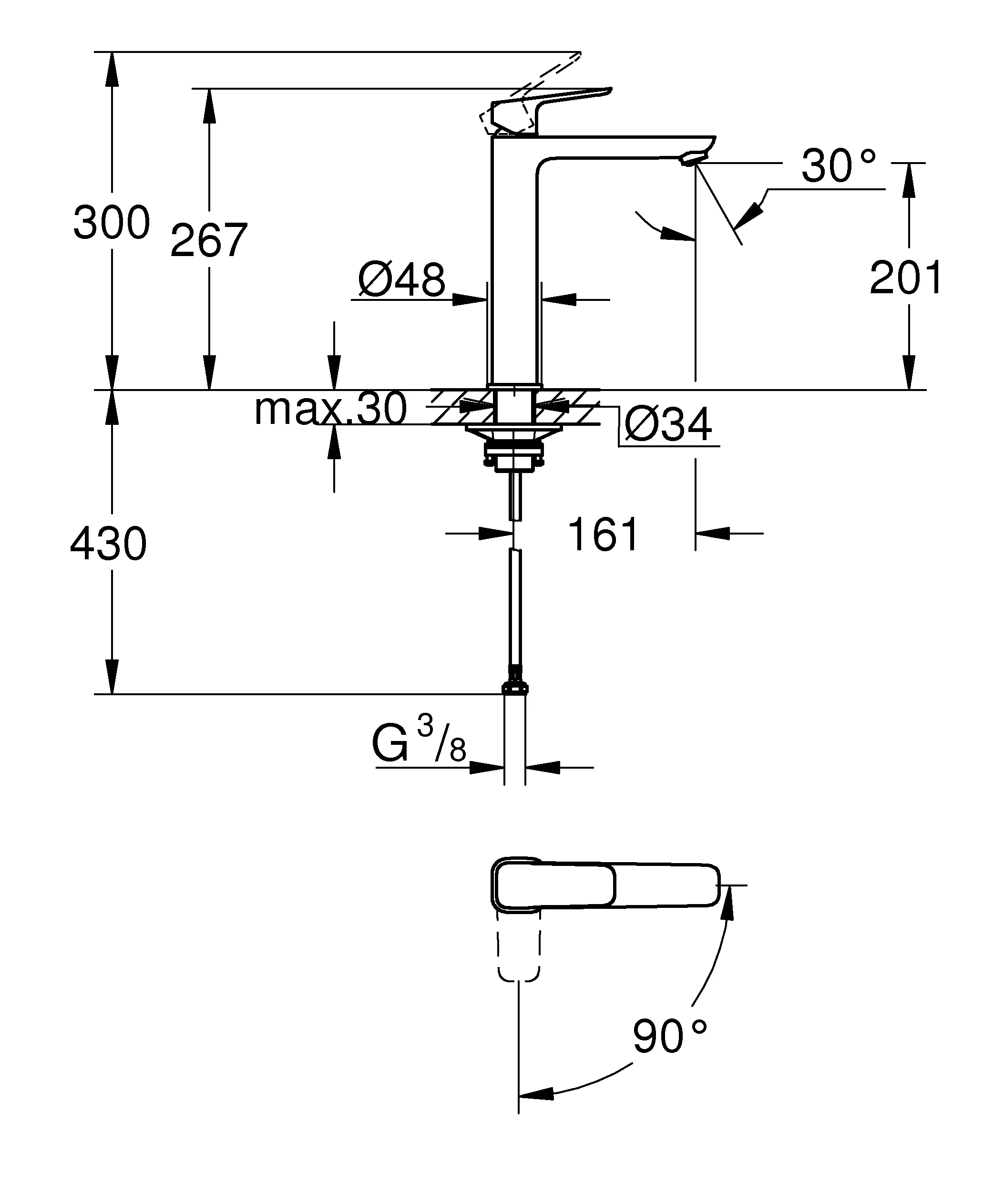 Waschtischarmatur „Cubeo“ Ausladung 161 mm in chrom