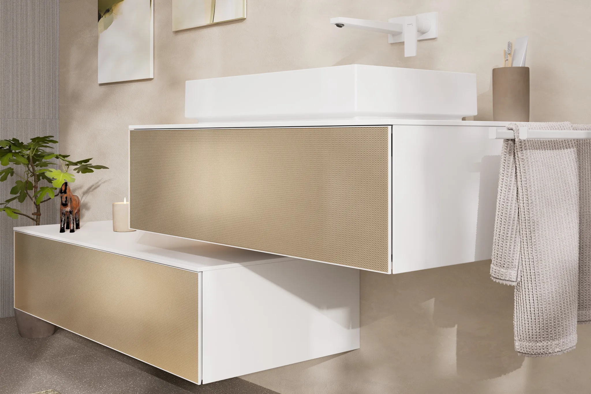 Xevolos E Waschtischunterschrank Mattweiß 980/550 mit 1 Schubkasten für Konsole mit Ausschnitt mittig, Oberfläche Front: Weiß Metallic Xevolos E Waschtischunterschrank Mattweiß 980/550 mit 1 Schubkasten für Konsole mit Ausschnitt mittig, Oberfläche Front: Weiß Metallic