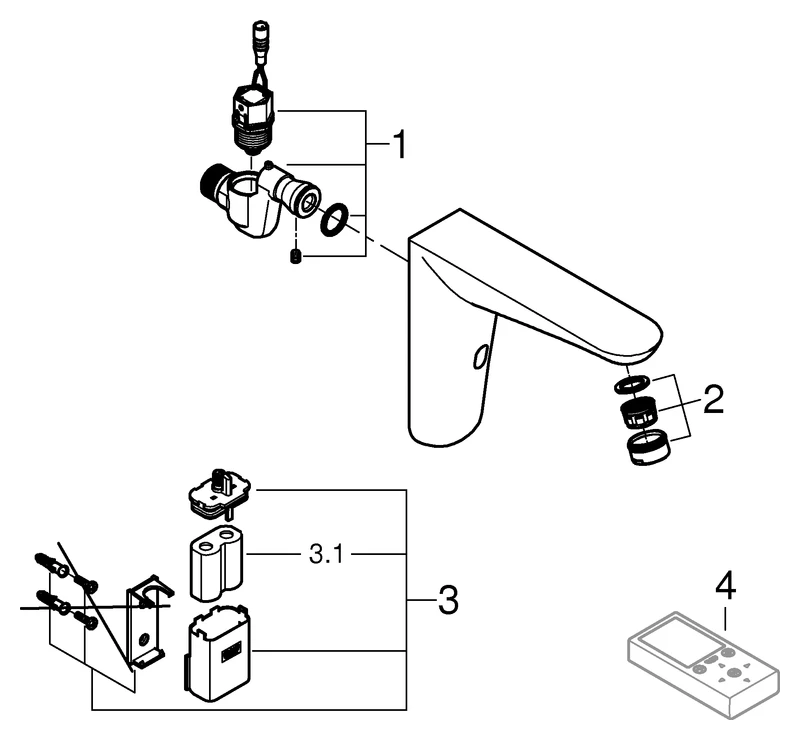 Infrarot-Elektronik für Waschtisch-Wandarmatur Euroeco CE 36274, ohne Mischung, 6 V Lithium-Batterie, Typ CR-P2, chrom