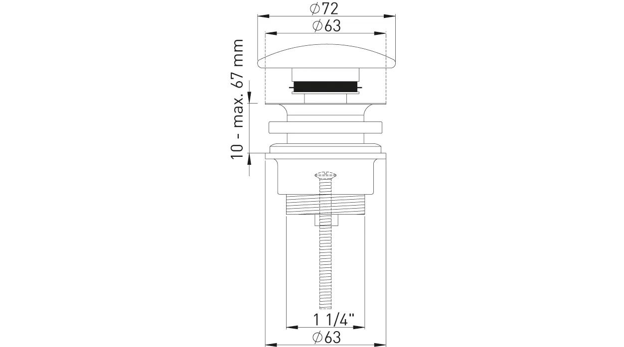 Design-Ablaufventil 1 1/4″ MS vc,Oberfl. Stopfen Alpin weiß 72mm, verschließbar