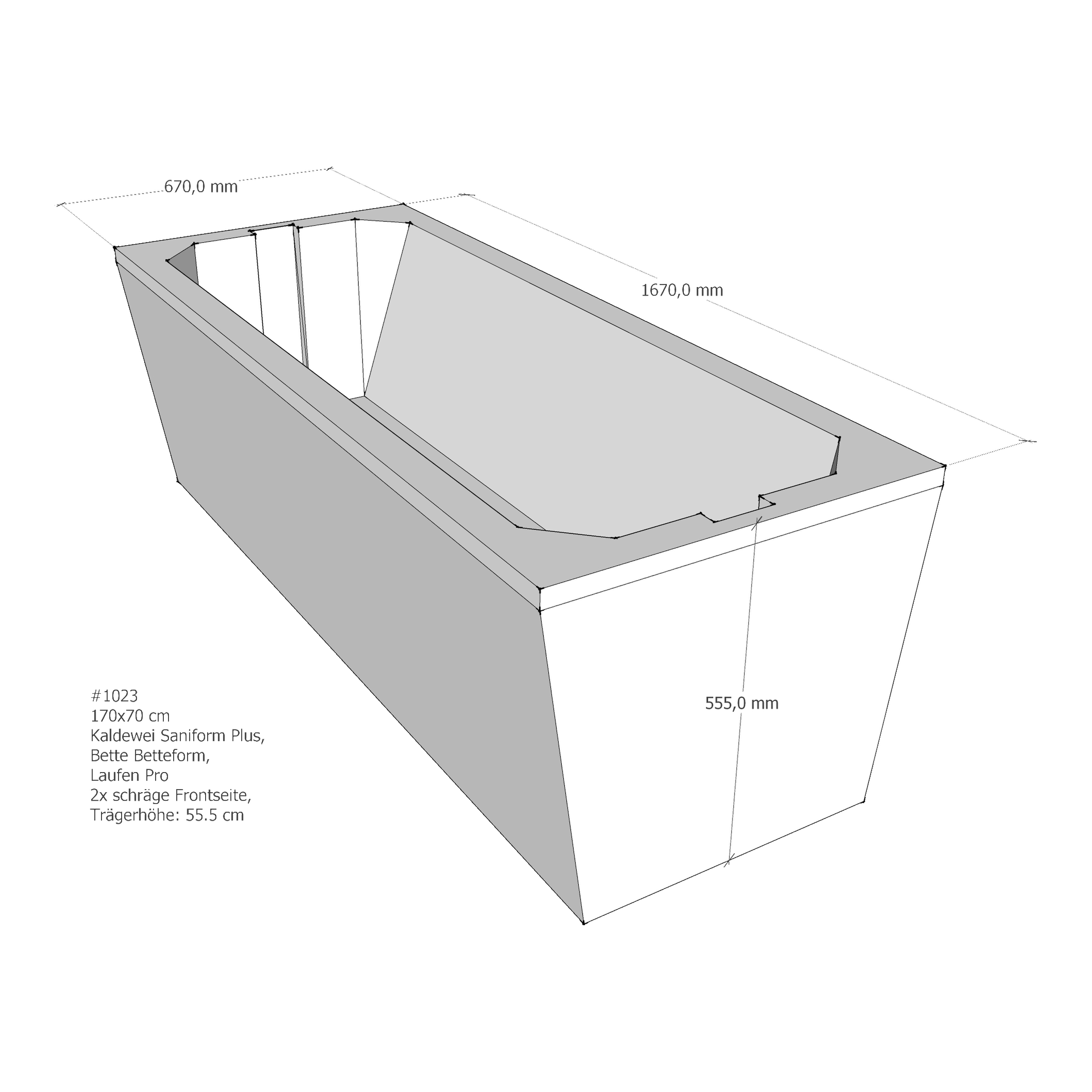 Badewannenträger für BetteForm /-Safe, Kaldewei Saniform Plus /-Star, Laufen Pro 170 × 70 × 55,5 cm