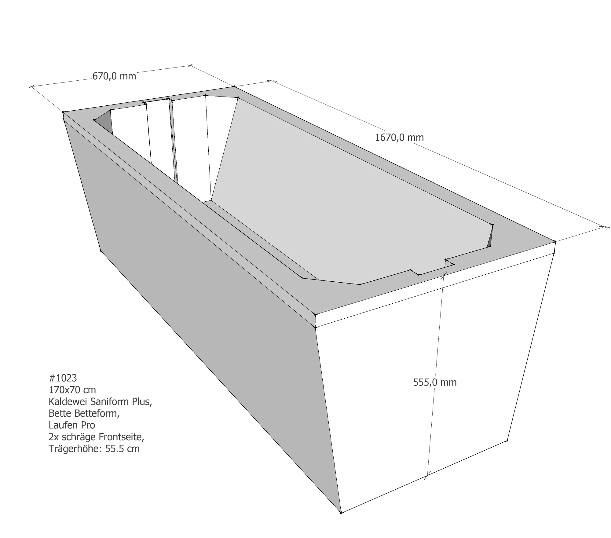 Badewannenträger für Wannenträger Bette Betteform, Kaldewei Saniform Plus, Laufen Pro 170x70x cm 170 × 70 cm
