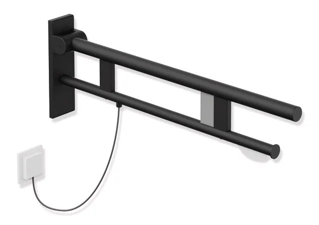 HEWI Stützklappgriff Duo System 900, Edelstahl, 750 mm Ausladung, schwarz