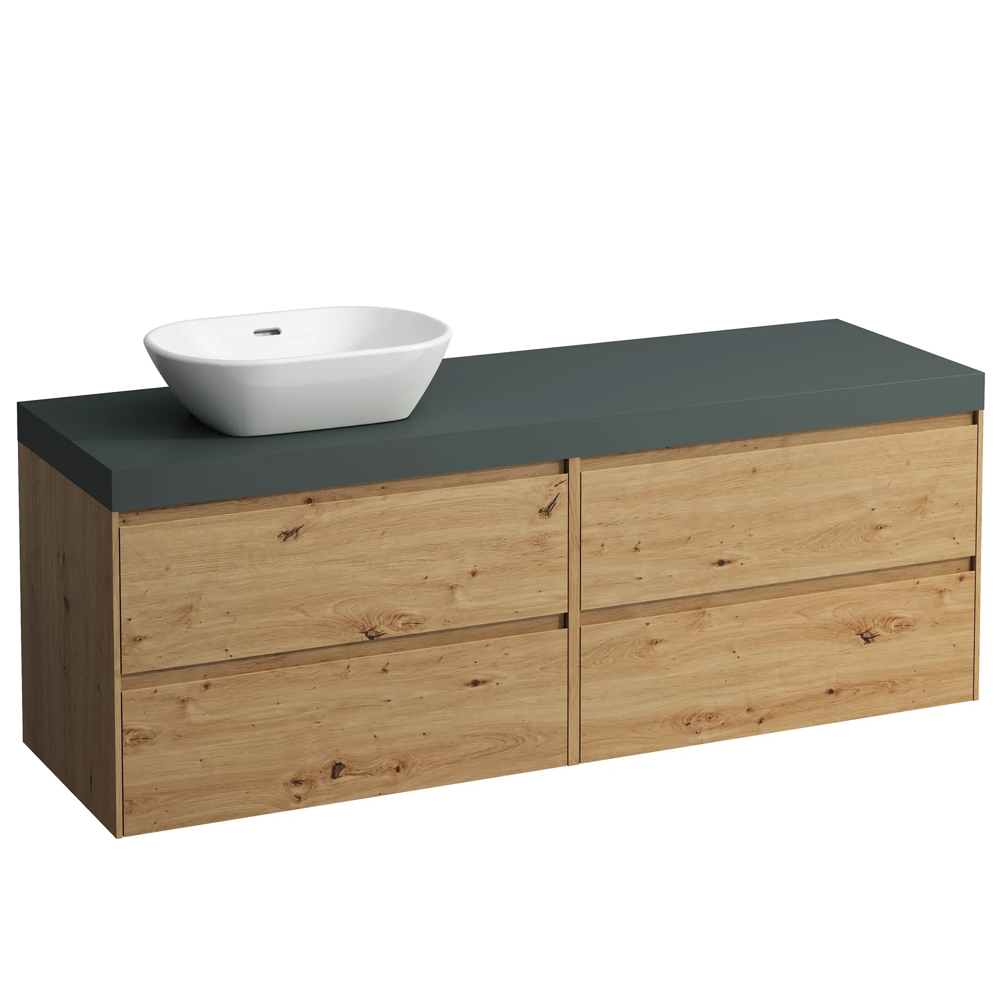Waschtischunterbau+Waschtischplatte (MODULAR SYSTEM) LANI 495x1570x580 mit Ausschnitt links Abdeckplatte 65 mm (Farbe: .266 verkehrsgrau), mit 4