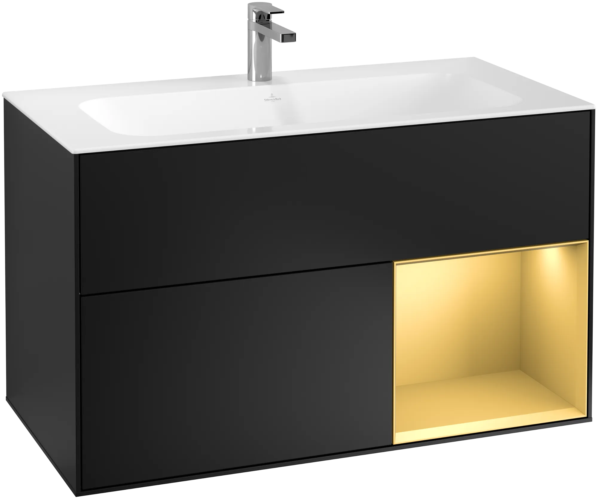 Villeroy & Boch Finion Waschbeckenunterschrank F04, 996x591x498mm, Black Matt Lacquer / Gold Matt Lacquer