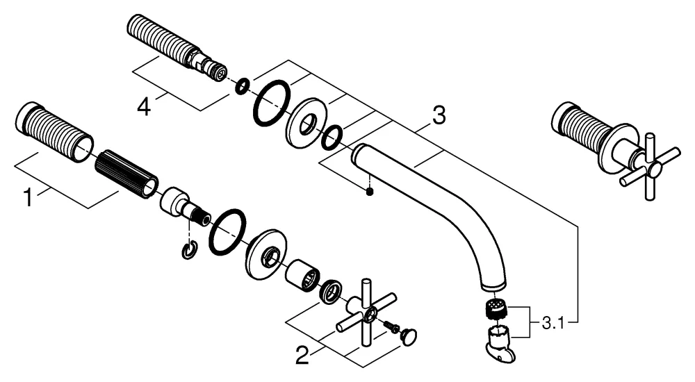 3-Loch-Waschtisch-Batterie Atrio 20661, Wandmontage, Fertigmontageset für 29 025 002, mit Kreuzgriffen, Ausladung 180 mm, chrom