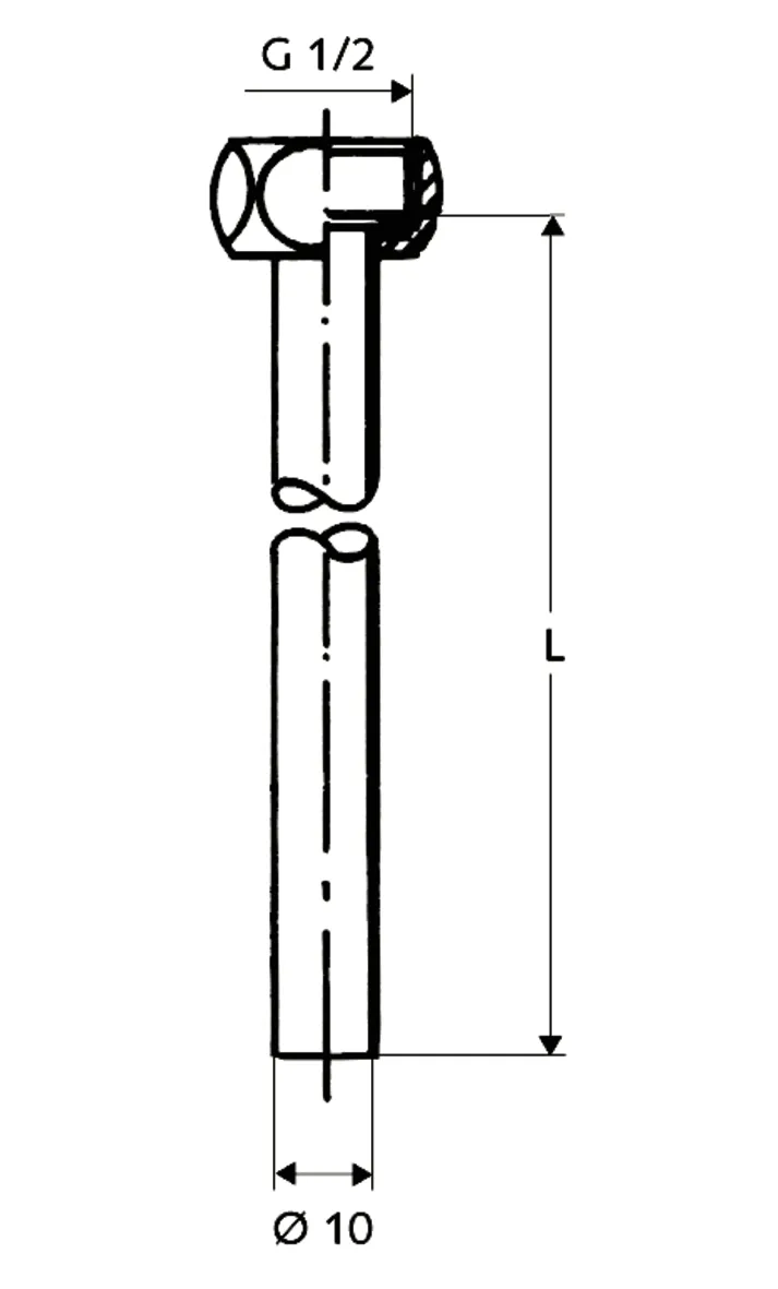 Kupferrohr-Garnitur PETIT Ø 10 mm, Einerseits mit Bördel und G 1/2 Überwurfmutter inkl. Dichtring, andererseits glatt, 300 mm, chrom