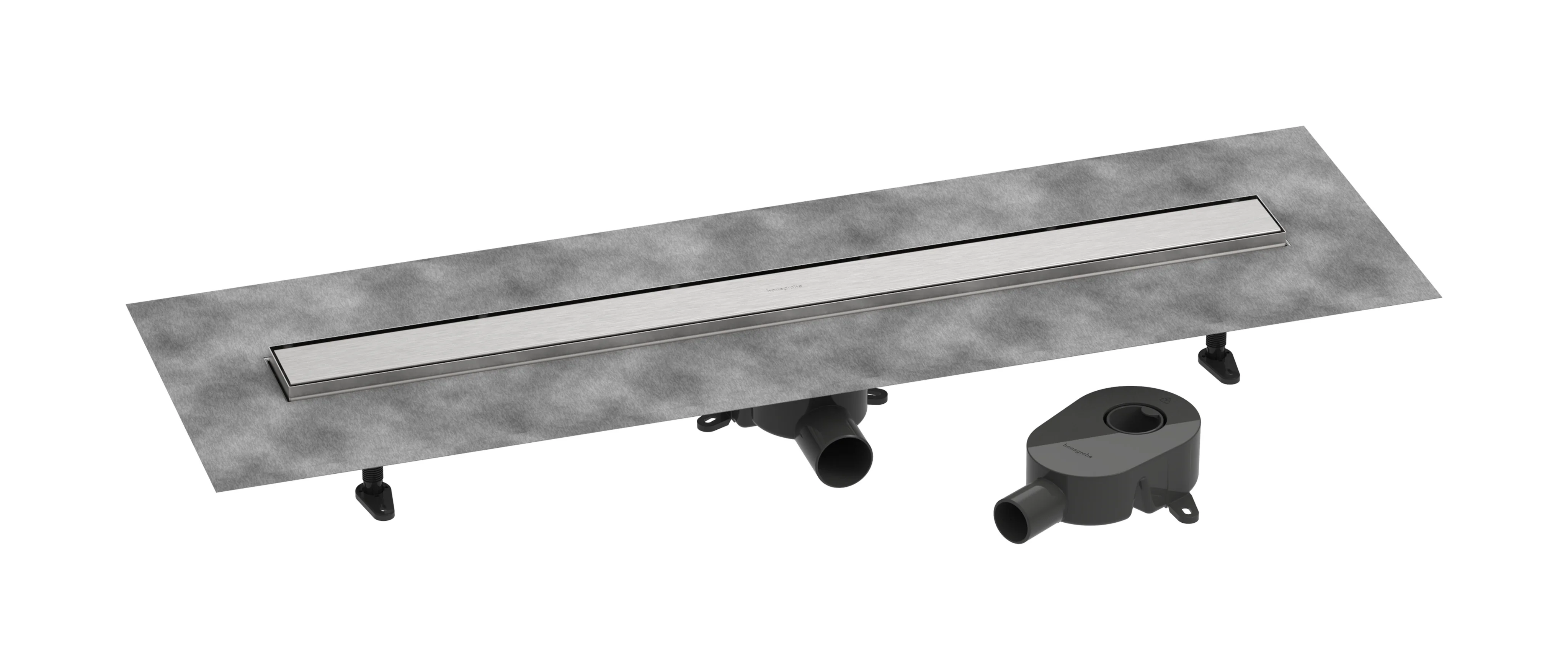 Hansgrohe RainDrain Go Komplettset Duschrinne 900 mm, rückseitig befliessbar, Edelstahl V2A, Standard-/flache Installation, DN40/DN50, Sperrwasserhöhe 30/50 mm
