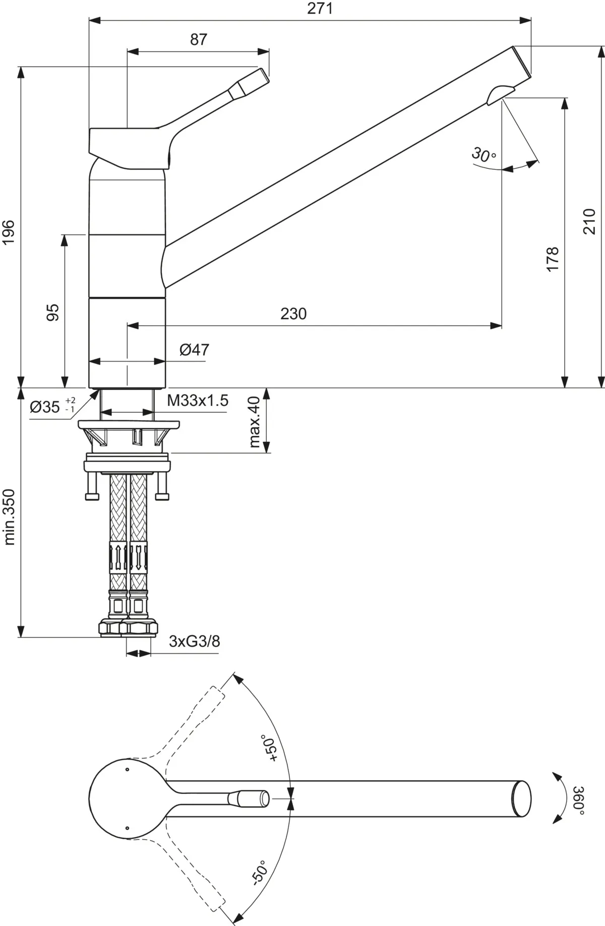 Küchenarmatur Ceralook, Niederdruck, mit hohem Auslauf, Ausladung 230mm, Chrom Küchenarmatur Ceralook, Niederdruck, mit hohem Auslauf, Ausladung 230mm, Chrom