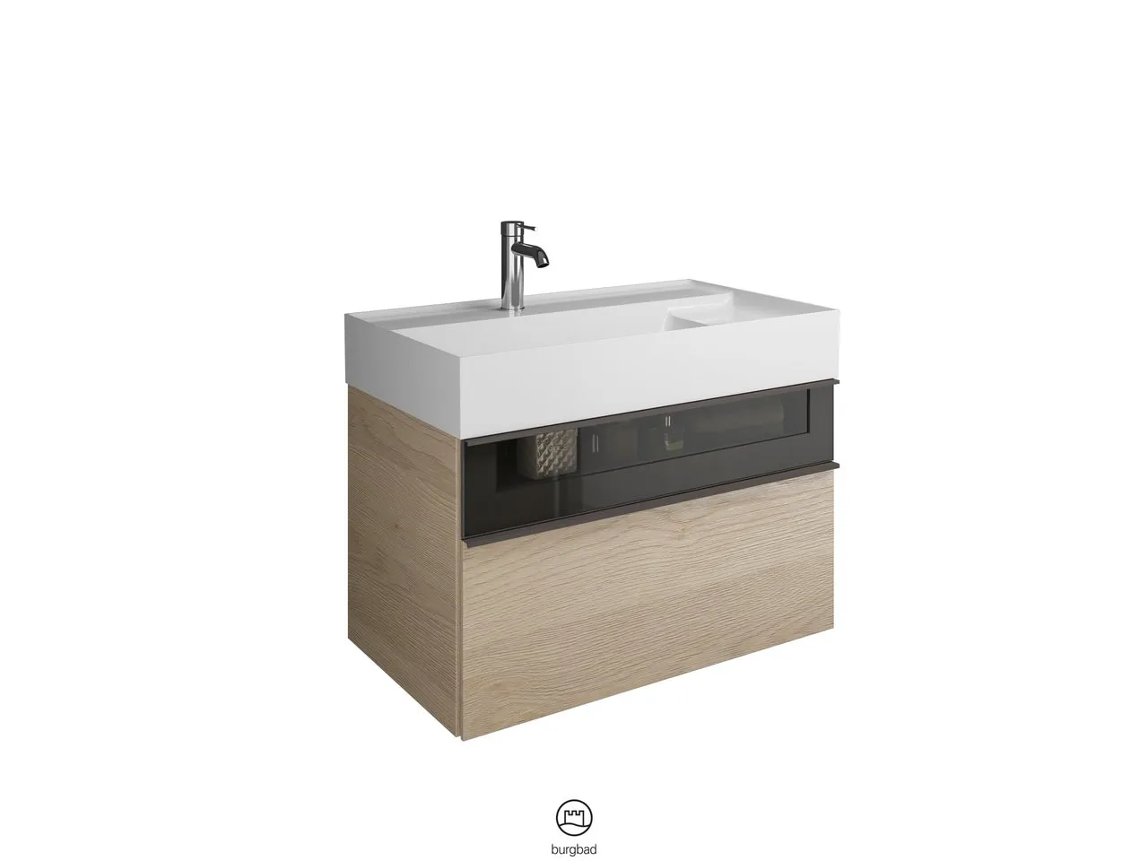 burgbad Yumo Mi-Waschtisch inkl. WTU SFKL082, Mineralguss, 470x815x610, PG1