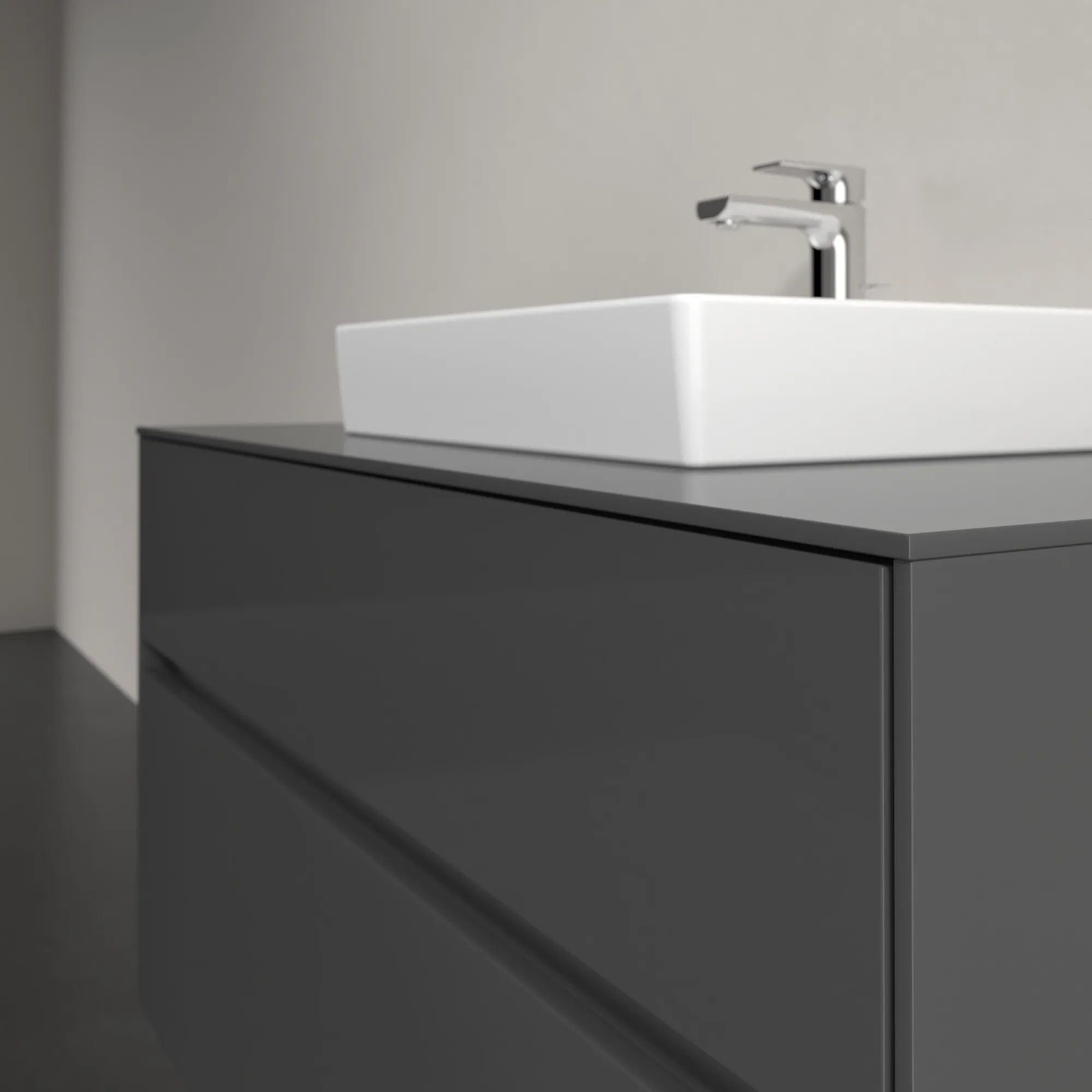 Villeroy & Boch Waschtischunterschrank „Collaro“ 1000 × 548 × 500 mm Glossy Grey, ohne Beleuchtung, für Becken mittig