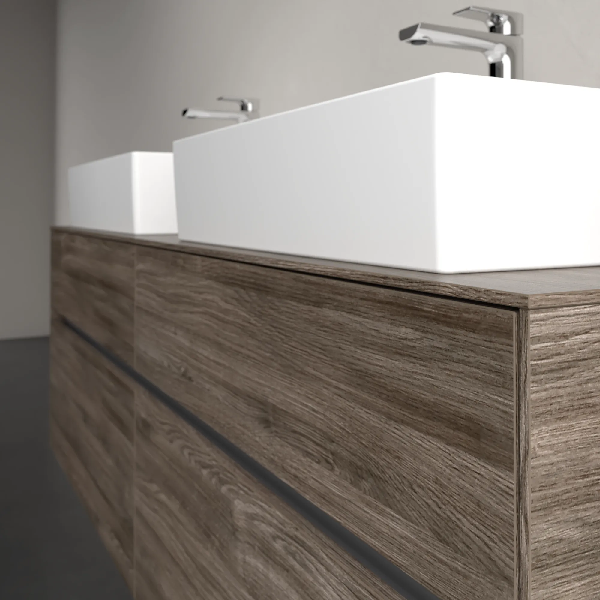 Villeroy & Boch Waschtischunterschrank „Collaro“ 1600 × 548 × 500 mm Stone Oak, ohne Beleuchtung, für links und rechts