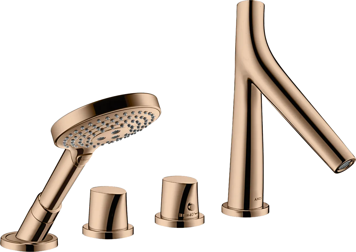 Hansgrohe AXOR Starck Organic Mischer 4-Loch Fliesenrandarmatur mit Thermostat, Polished Red Gold