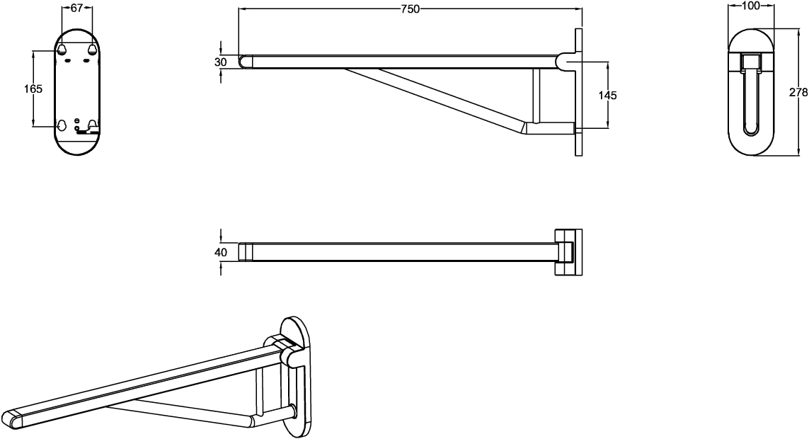 Villeroy & Boch Klappgriff ViCare, verchromt, 110 x 290 x 750 mm, Edelstahl, Wandmontage Villeroy & Boch Klappgriff ViCare, verchromt, 110 x 290 x 750 mm, Edelstahl, Wandmontage