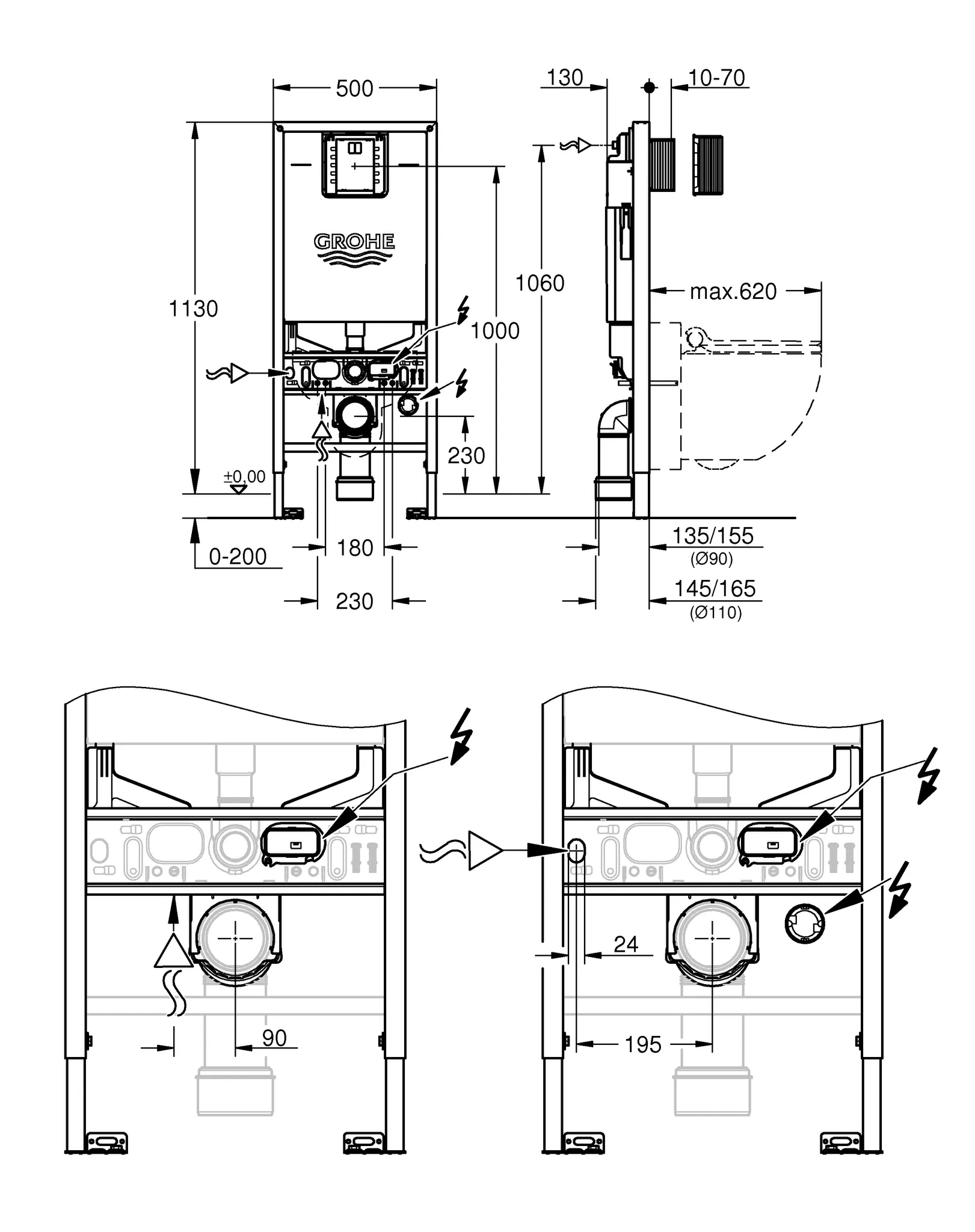 WC-Element Rapid SLX 39865, 1,13 m Bauhöhe, mit Spülstromdrossel, mit Stromanschluss (Klemmdose) und Wasseranschluss für Dusch-WC, für Vorwand- oder Ständerwandmontage, je 1 Revisionsschacht für kleine und große Betätigungen, ohne Wandwinkel WC-Element Rapid SLX 39865, 1,13 m Bauhöhe, mit Spülstromdrossel, mit Stromanschluss (Klemmdose) und Wasseranschluss für Dusch-WC, für Vorwand- oder Ständerwandmontage, je 1 Revisionsschacht für kleine und große Betätigungen, ohne Wandwinkel