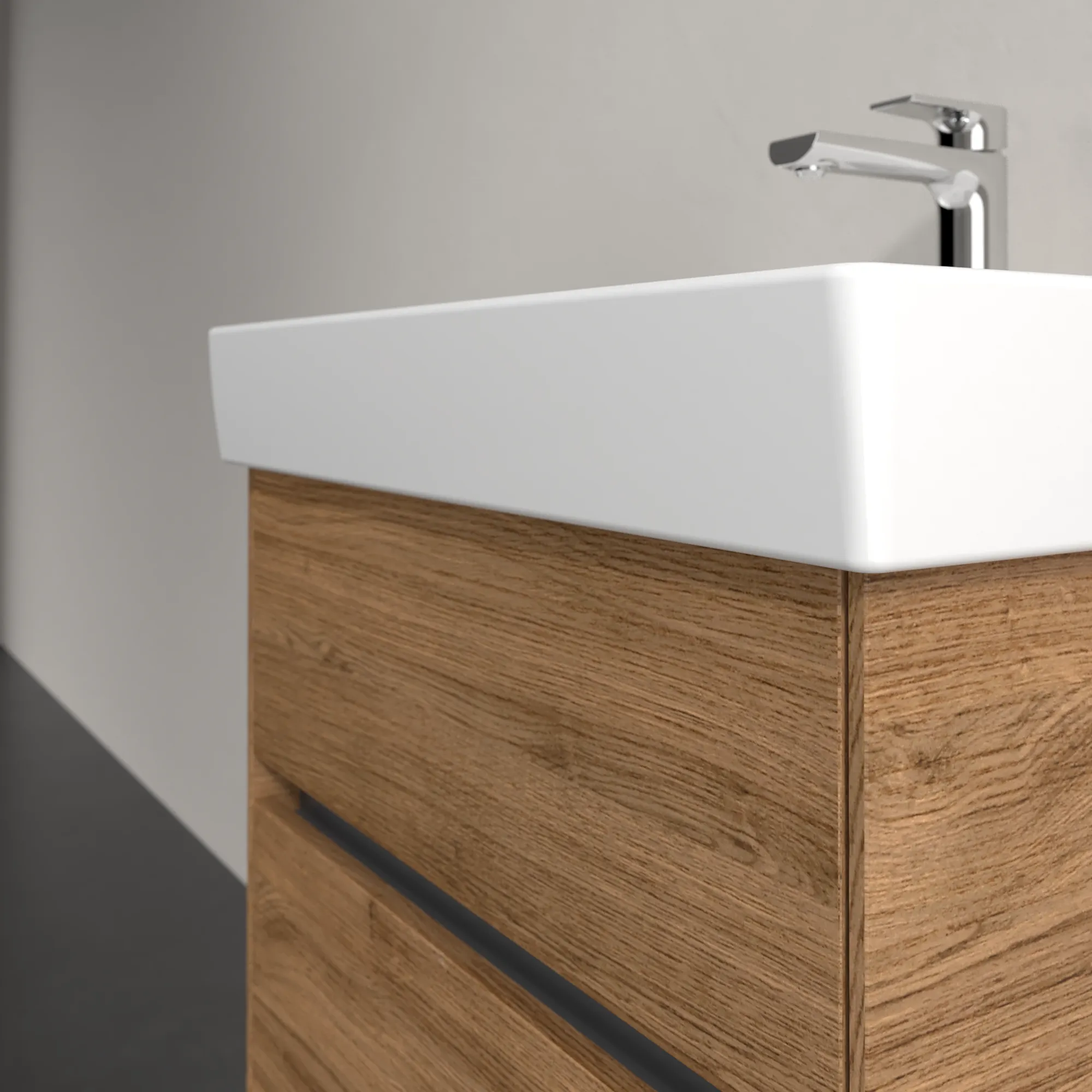 Villeroy & Boch Waschtischunterschrank „Collaro“ 554 × 546 × 444 mm Kansas Oak, für Becken mittig, mit Beleuchtung, Soft Closing