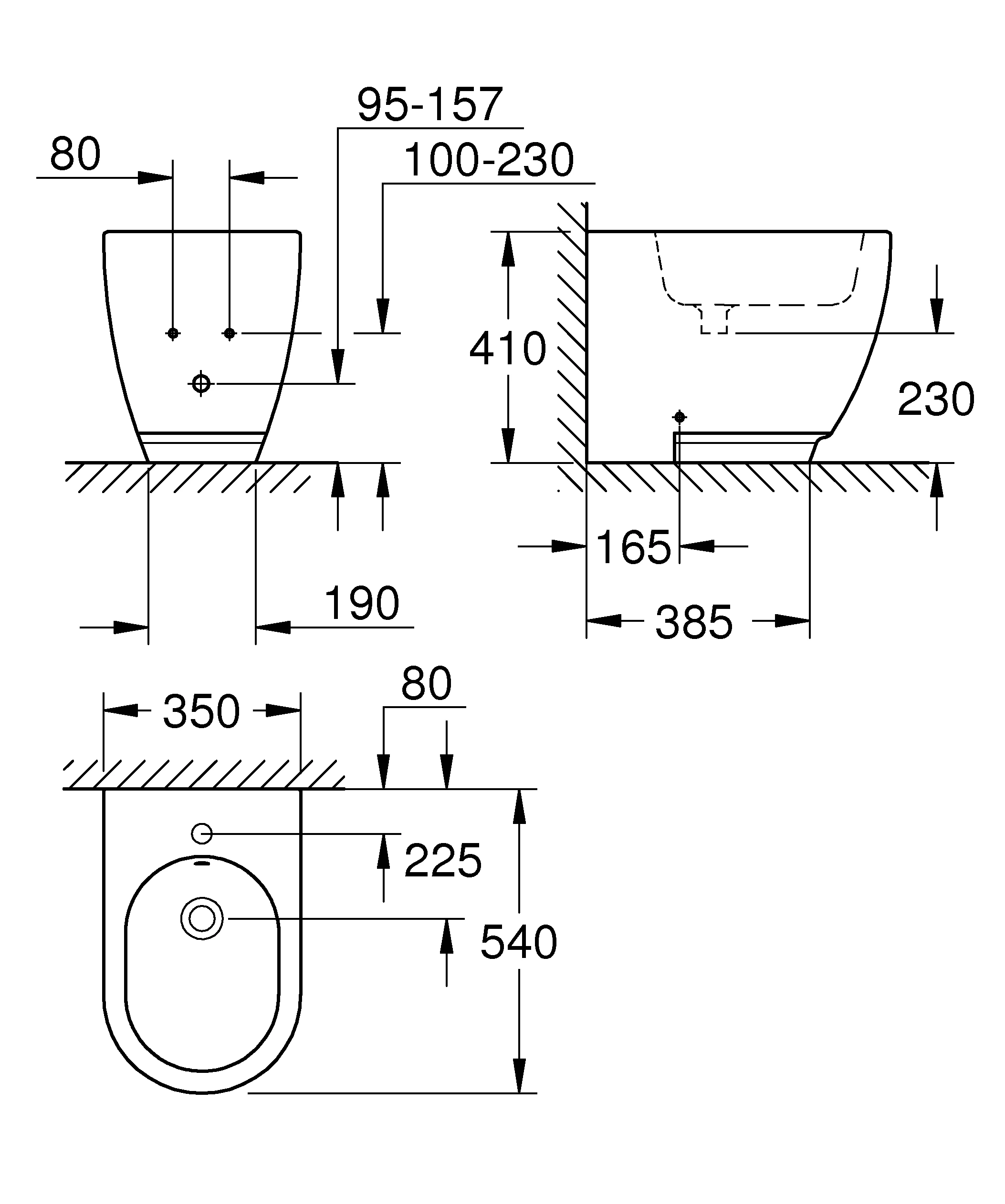 Standbidet Essence 39575_H, 1 Hahnloch, mit Überlauf, aus Sanitärkeramik, PureGuard Hygieneoberfläche, alpinweiß