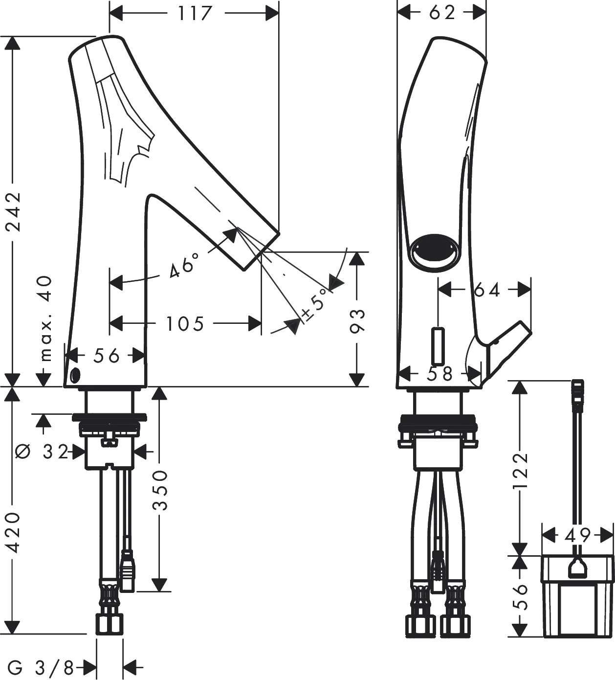 Waschtischmischer Axor Starck Organic Elektronik Batteriebetrieb chrom Waschtischmischer Axor Starck Organic Elektronik Batteriebetrieb chrom