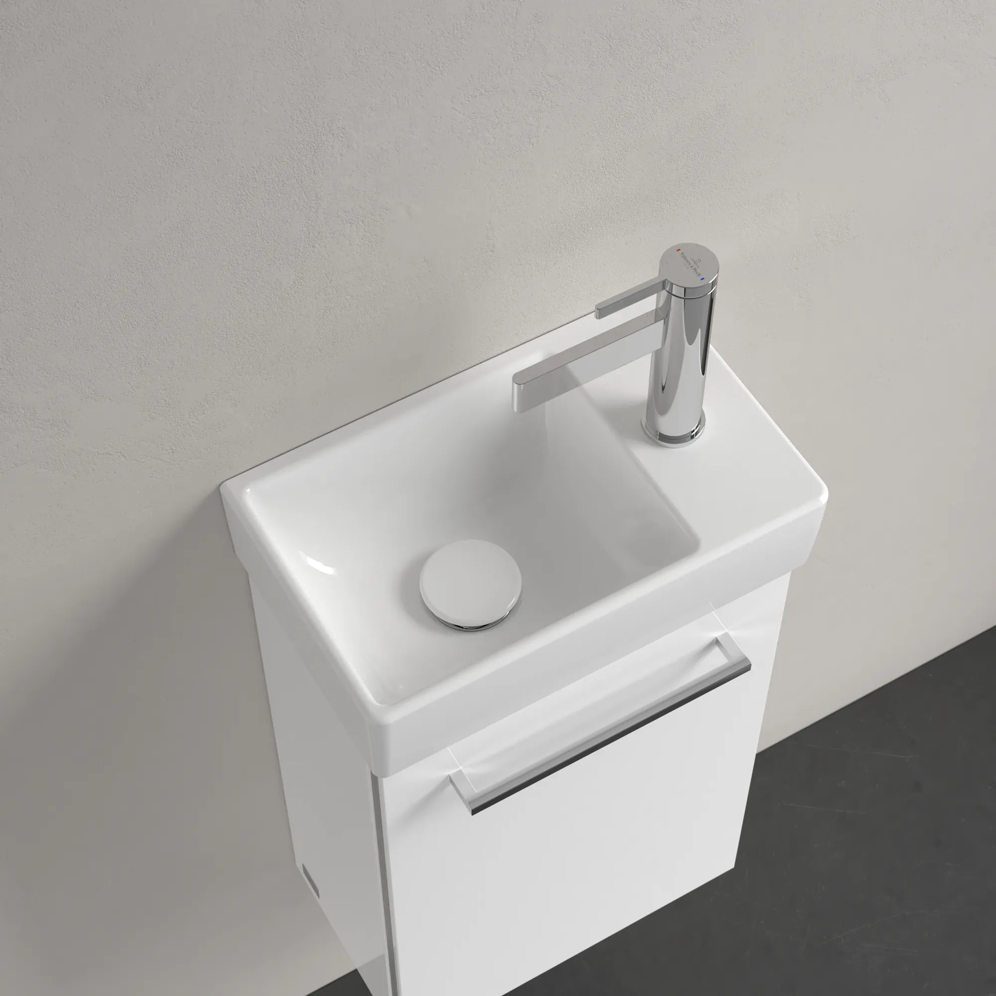 Villeroy & Boch Handwaschbecken „Avento“ 360 × 220 × 110 mm, für Becken links, mit Hahnlochbohrung, Hahnlochposition mittig in Weiß Alpin Villeroy & Boch Handwaschbecken „Avento“ 360 × 220 × 110 mm, für Becken links, mit Hahnlochbohrung, Hahnlochposition mittig in Weiß Alpin