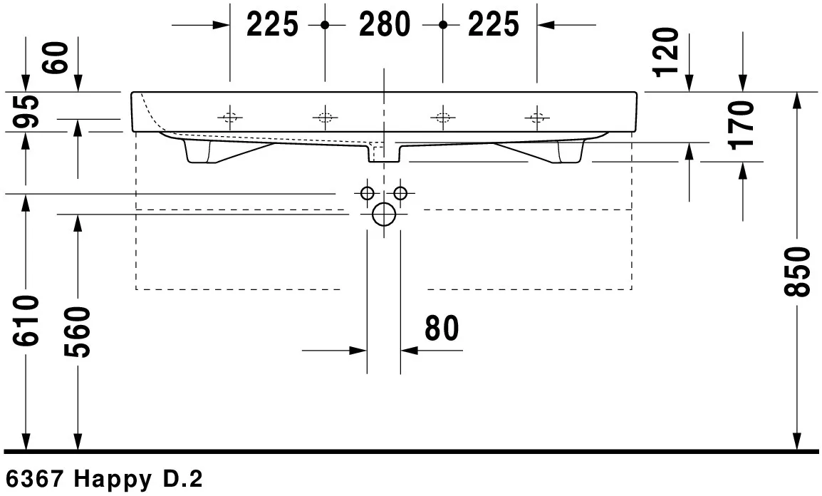 Wandwaschtisch „Happy D.2“, mit Überlauf, Hahnlochposition mittig Wandwaschtisch „Happy D.2“, mit Überlauf, Hahnlochposition mittig