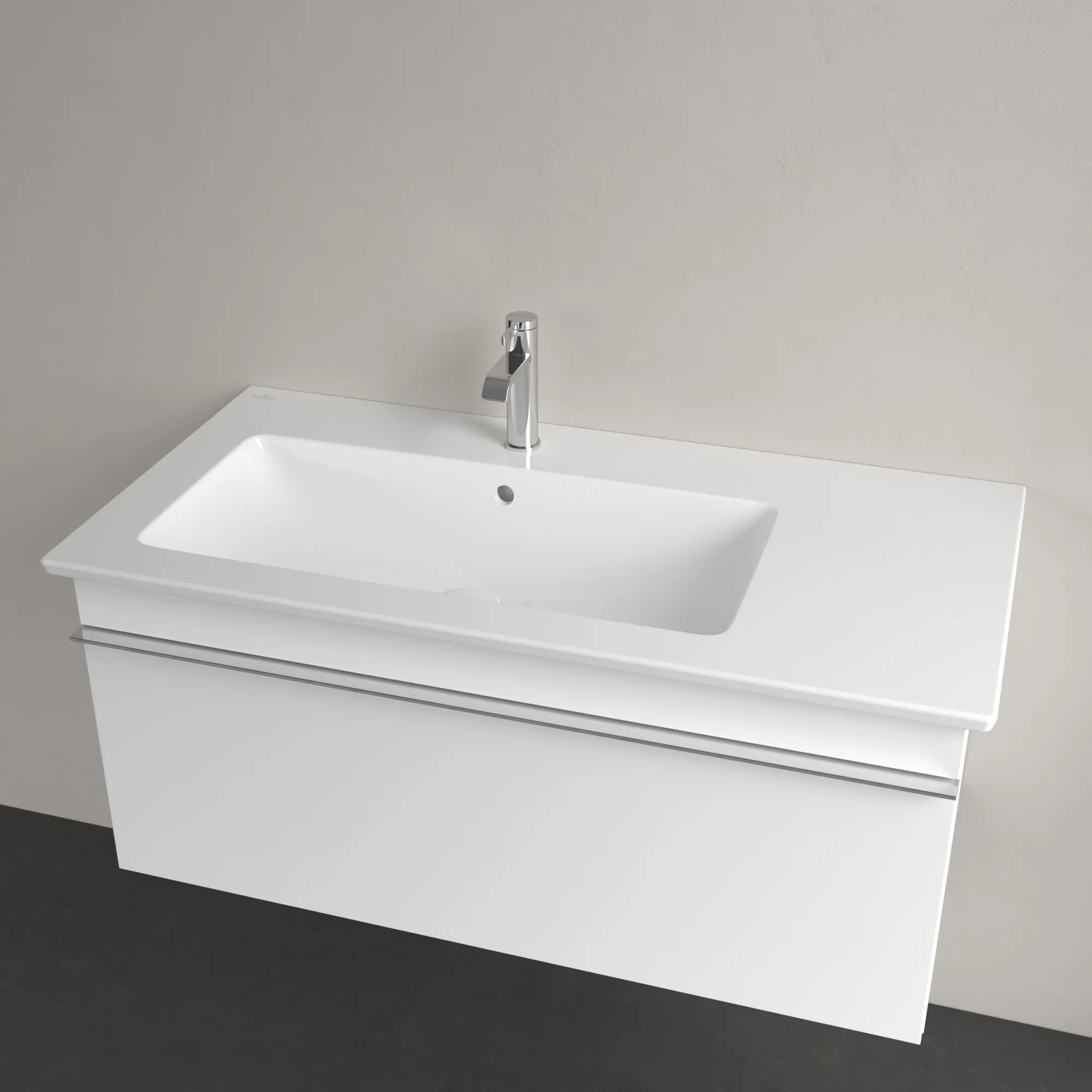 Villeroy & Boch Wandwaschtisch „Venticello“ 1000 × 500 × 170 mm, für Becken links, mit Hahnlochbohrung, Hahnlochposition mittig in Weiß Alpin