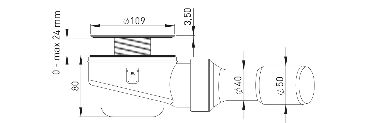 Rohmontageset TW, Abgang 40/50 mm für großen Brausetassenablauf