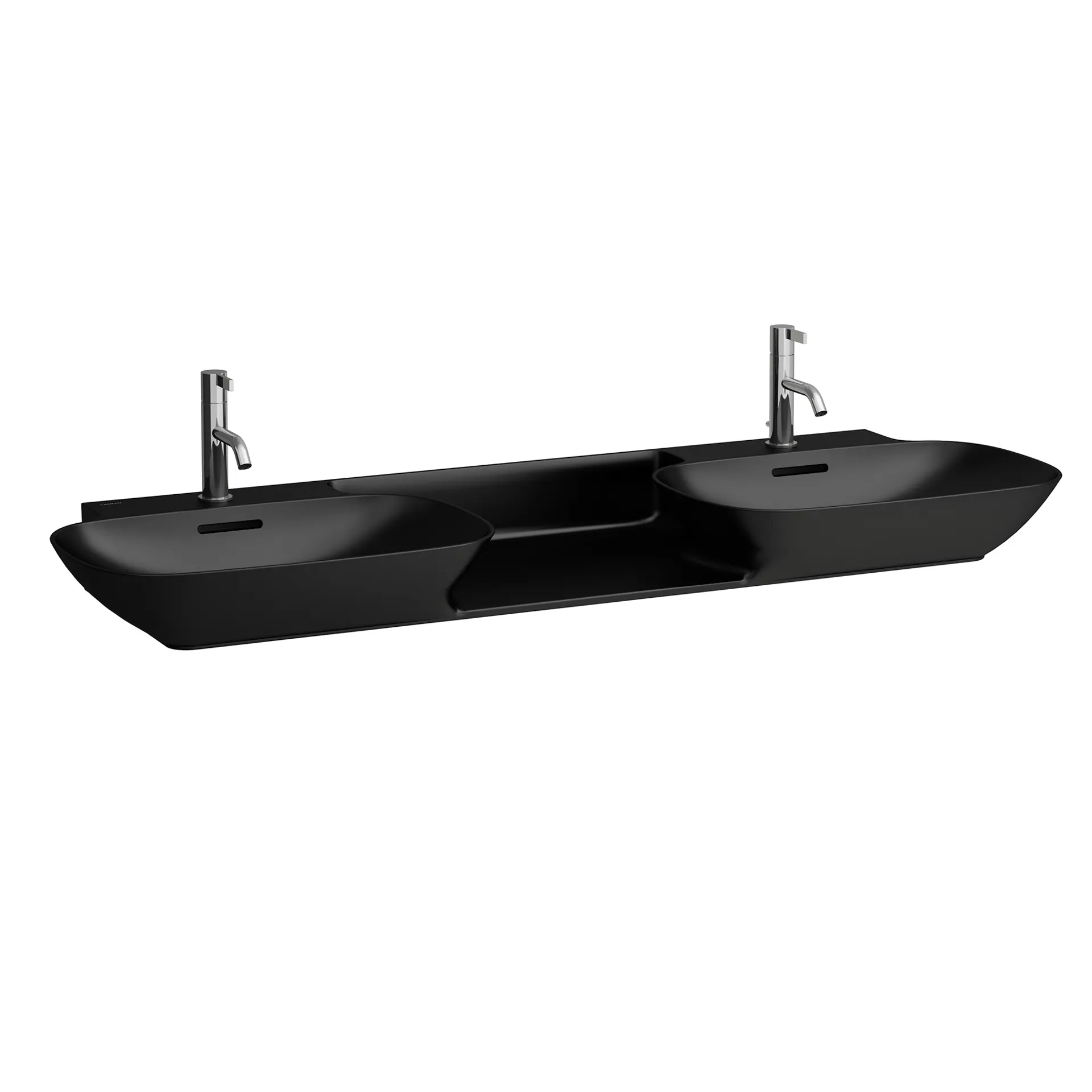 Doppelwaschtisch INO 450x1420x145 1 Hahnloch je Becken mit Überlauf Ablage zwischen den Becken weiß