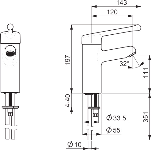Einhand-Waschtischarmatur Bedienungshebel lang „Medipro“ Ausladung 120 mm in Chrom Einhand-Waschtischarmatur Bedienungshebel lang „Medipro“ Ausladung 120 mm in Chrom