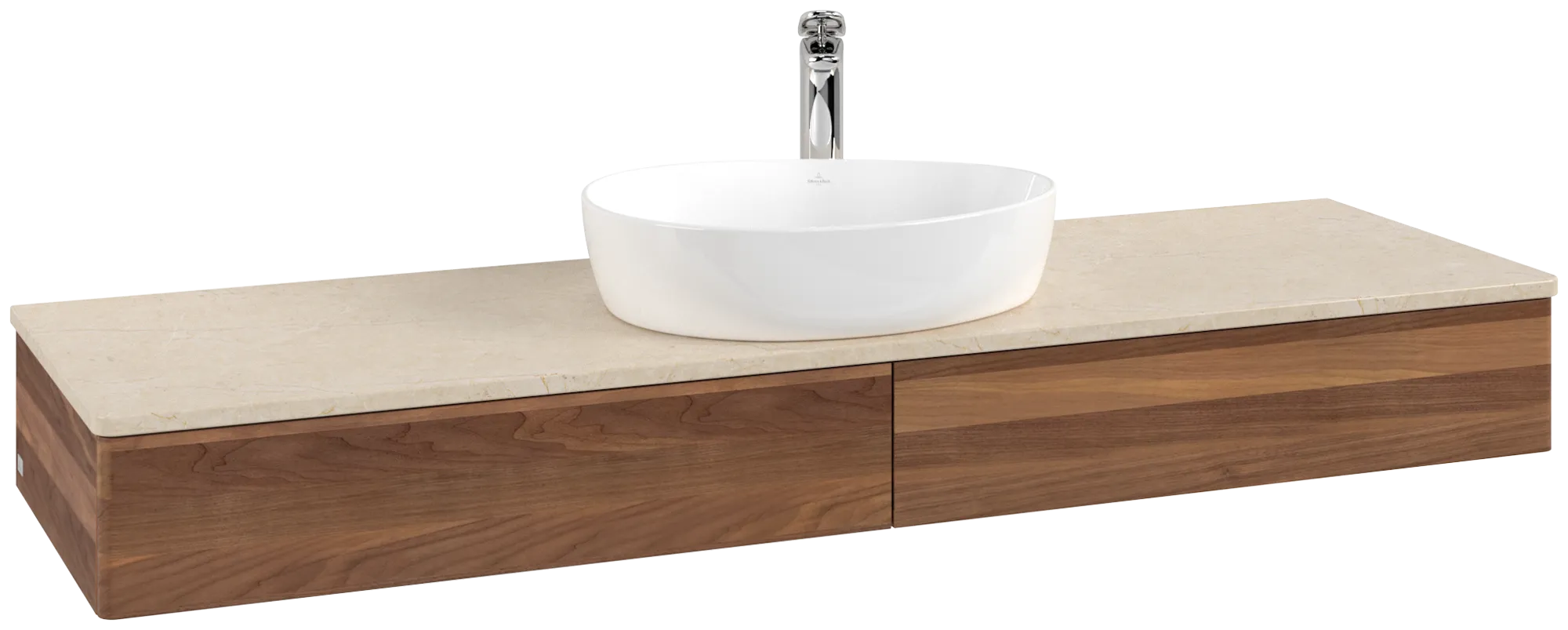 Villeroy & Boch Antao Waschbeckenunterschrank L14_5, 1600x190x500 mm, Warm Walnut / Botticino