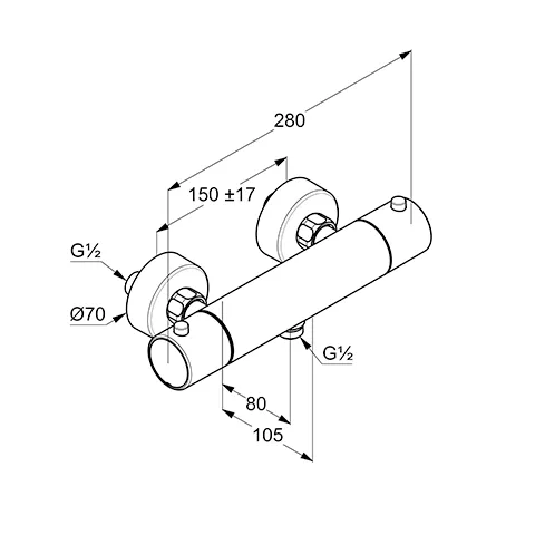Kludi OBJEKTA THERM Therm.-Brausearmatur o.Brausegarnitur chrom, DN 15, Wandmontage, Oberfläche: 05 chrom
