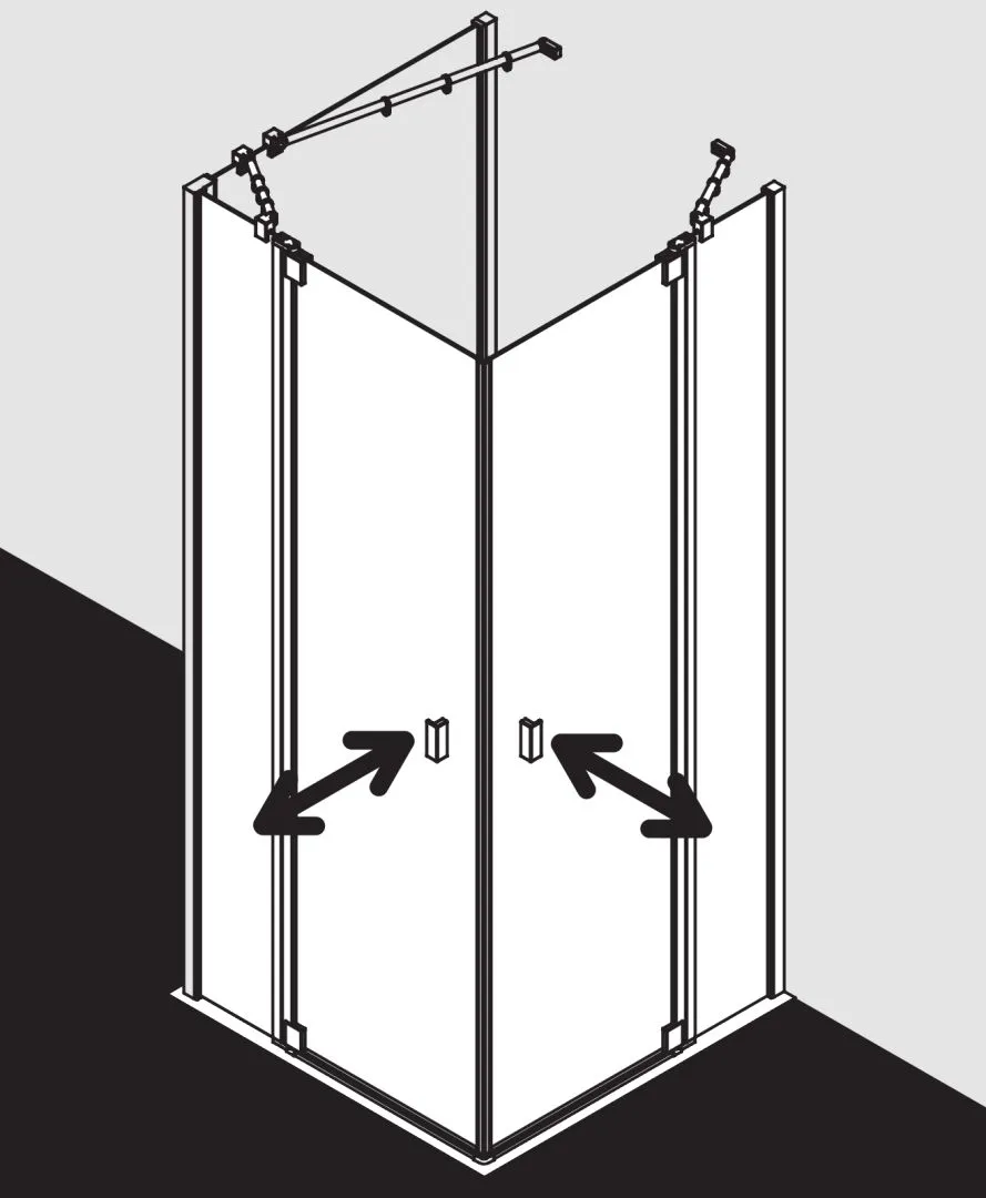 Kermi Duschtür Eckeinstieg 2-teilig Pendeltüren mit Festfeldern Halbteil rechts „RAYA“ Glas Klar, Profile Silber Mattglanz, BV: 720 - 750 mm GAK: 705 - 735 mm WE: 730 - 760 mm H: 1850 mm