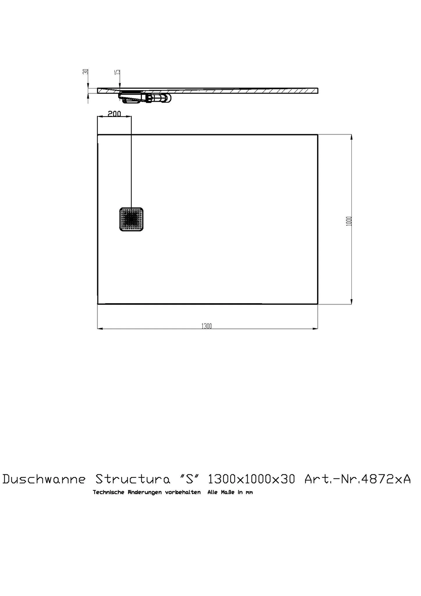 Duschwanne Structura ″S″ 1300x1000x30 in gesoftete Schieferoptik, mit Antirutsch B, Material Solique, Weiß Duschwanne Structura ″S″ 1300x1000x30 in gesoftete Schieferoptik, mit Antirutsch B, Material Solique, Weiß