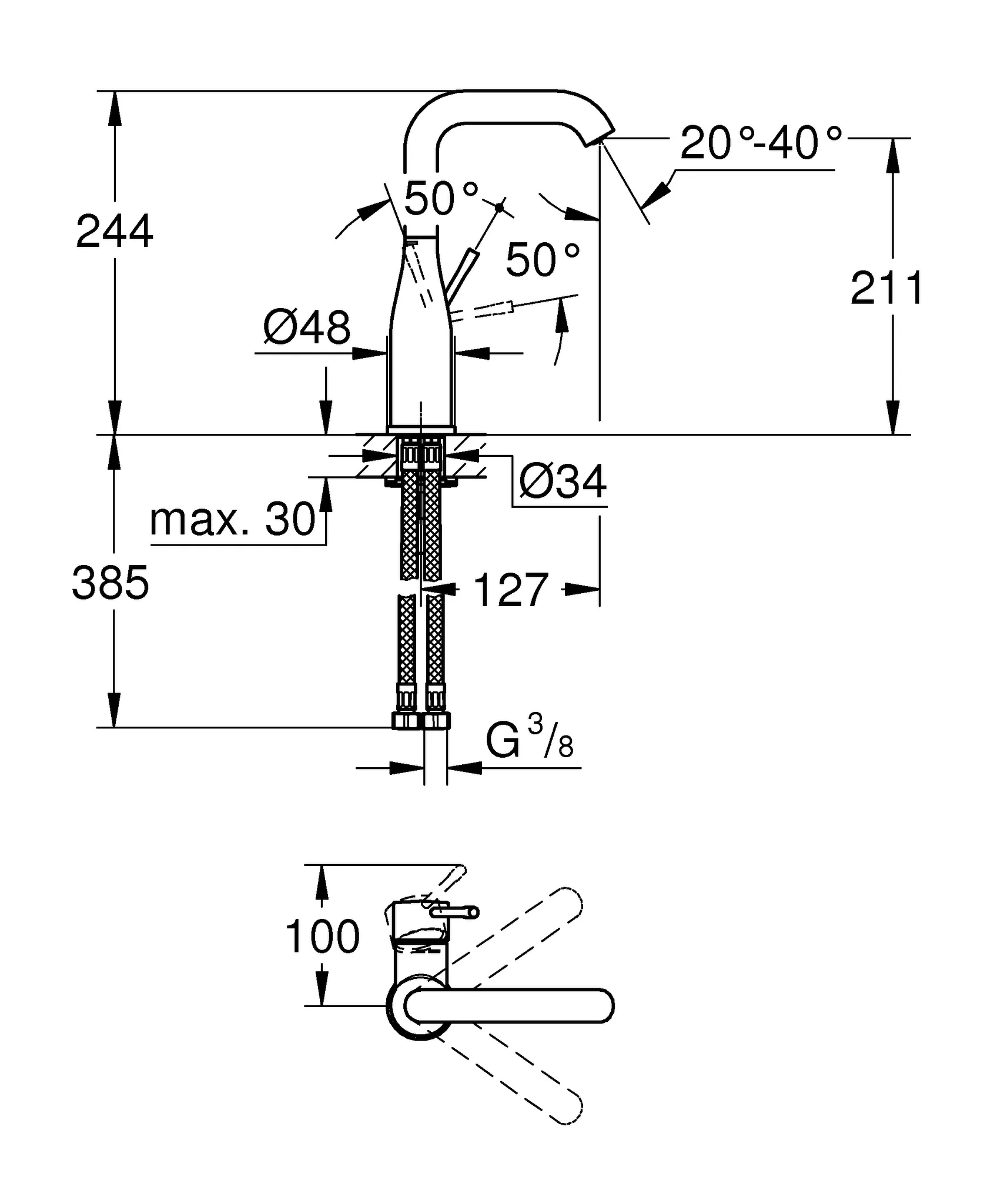 Grohe Einhand-Waschtischbatterie Essence L-Size glatter Körper in phantom black Grohe Einhand-Waschtischbatterie Essence L-Size glatter Körper in phantom black