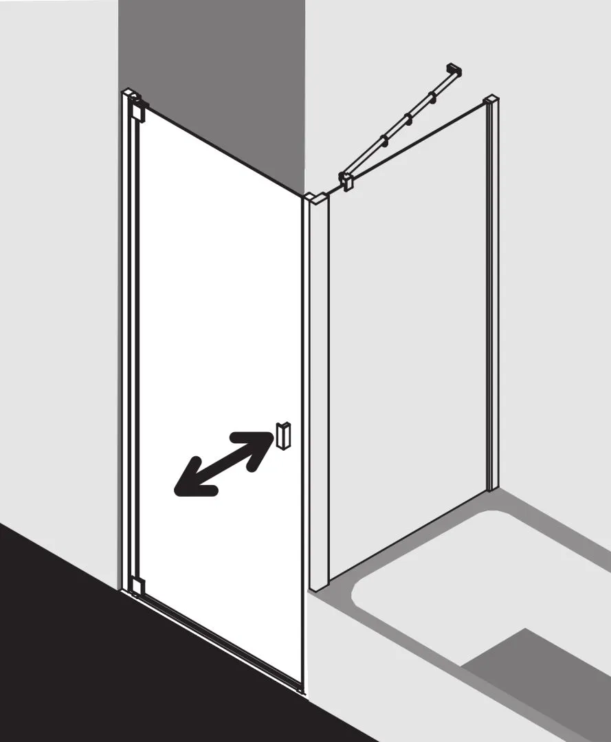Kermi Pendeltür 1-flügelig links für Nische und Ecke „RAYA“ Glas Klar, Profile Silber Mattglanz, BV: 718 - 758 mm GAK: 705 - 735 mm WE: 718 - 758 mm H: 1850 mm