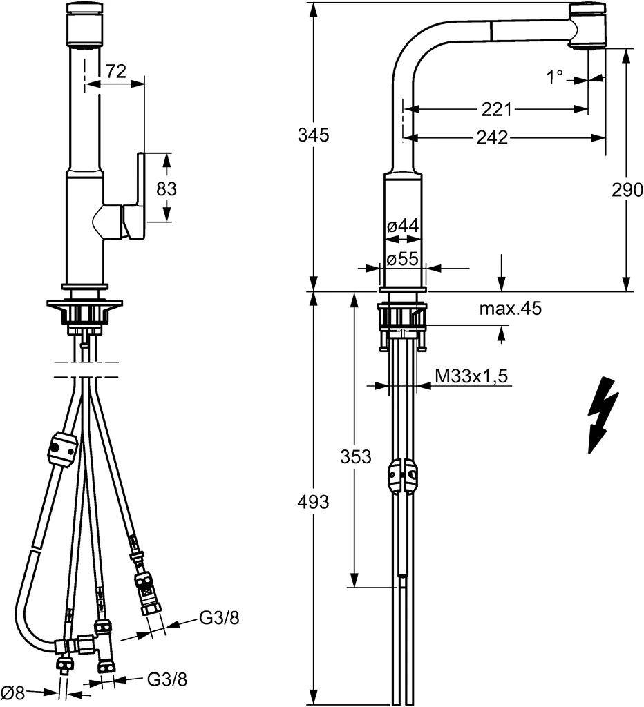 Hansa Hansaronda Einhebelmischer Küchenarmatur, Niederdruck, 2-strahlig, Chrom, DN15