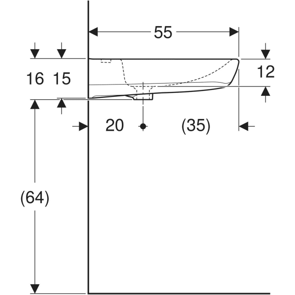 Wandwaschtisch „Renova Comfort“, rechteckig 55 × 55 cm in weiß alpin