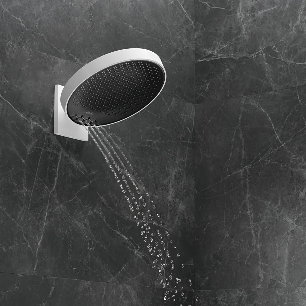 Hansgrohe Rainfinity Kopfbrause 360° 3jet, Wandmontage mattweiß, 360 mm Brausekopfgröße, DN15 Anschluss Hansgrohe Rainfinity Kopfbrause 360° 3jet, Wandmontage mattweiß, 360 mm Brausekopfgröße, DN15 Anschluss