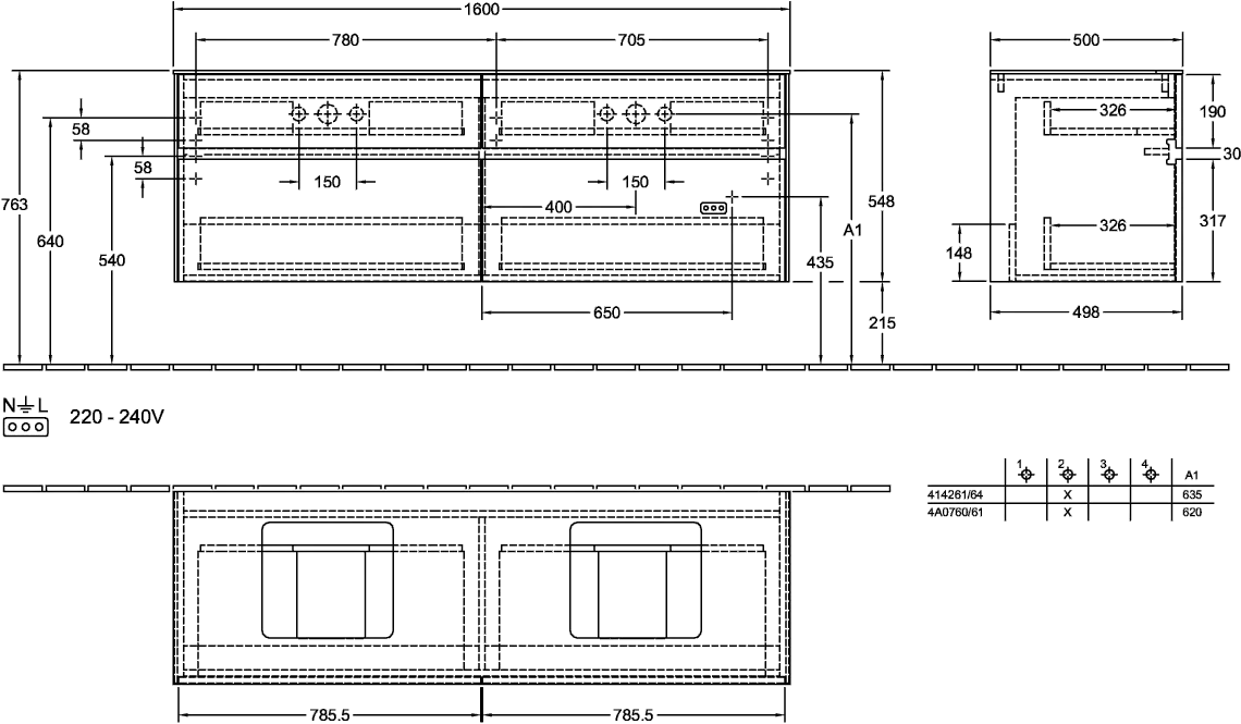 Villeroy & Boch Waschtischunterschrank „Collaro“ 1600 × 548 × 500 mm Wine Red, ohne Beleuchtung, für links und rechts Villeroy & Boch Waschtischunterschrank „Collaro“ 1600 × 548 × 500 mm Wine Red, ohne Beleuchtung, für links und rechts